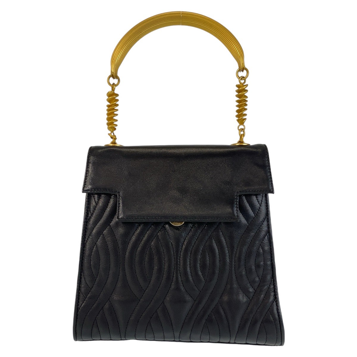 FENDI Handbag leather Black GoldMetal Handbag macaroni Women Used