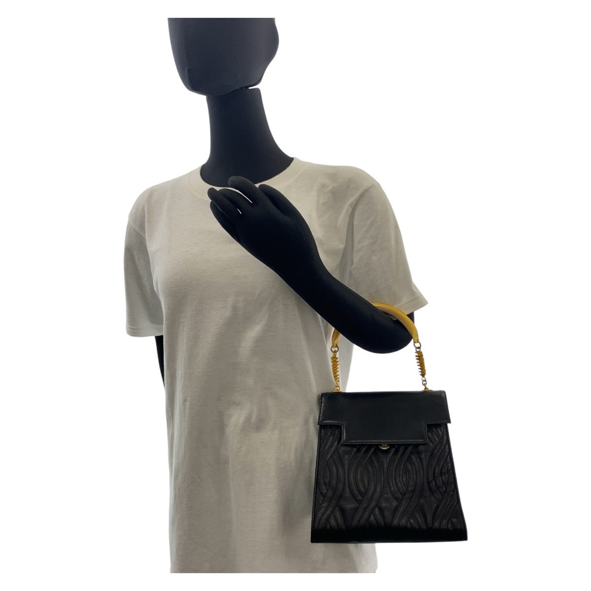 FENDI Handbag leather Black GoldMetal Handbag macaroni Women Used