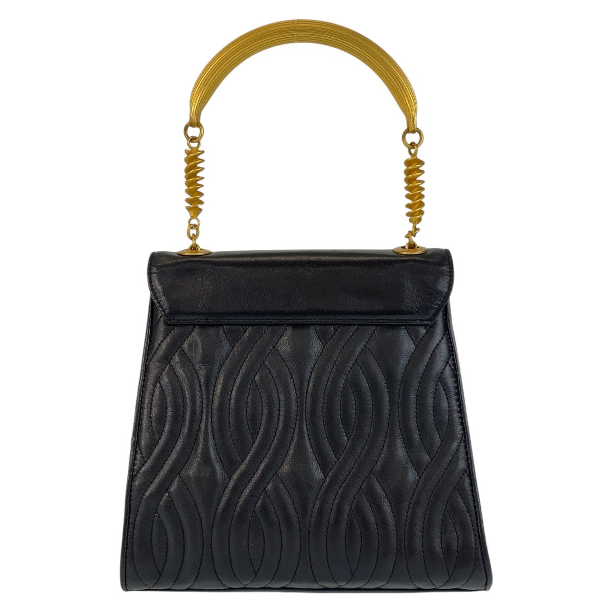 FENDI Handbag leather Black GoldMetal Handbag macaroni Women Used