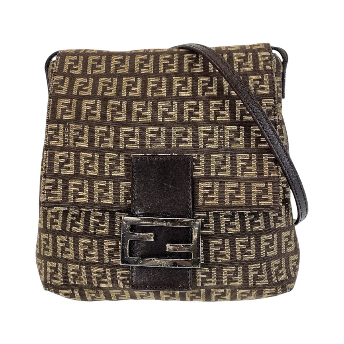 FENDI Shoulder Bag canvas Brown Silver Metal Crossbody Shoulder Bag Pochette Zucchino Kamsepochet Women Used