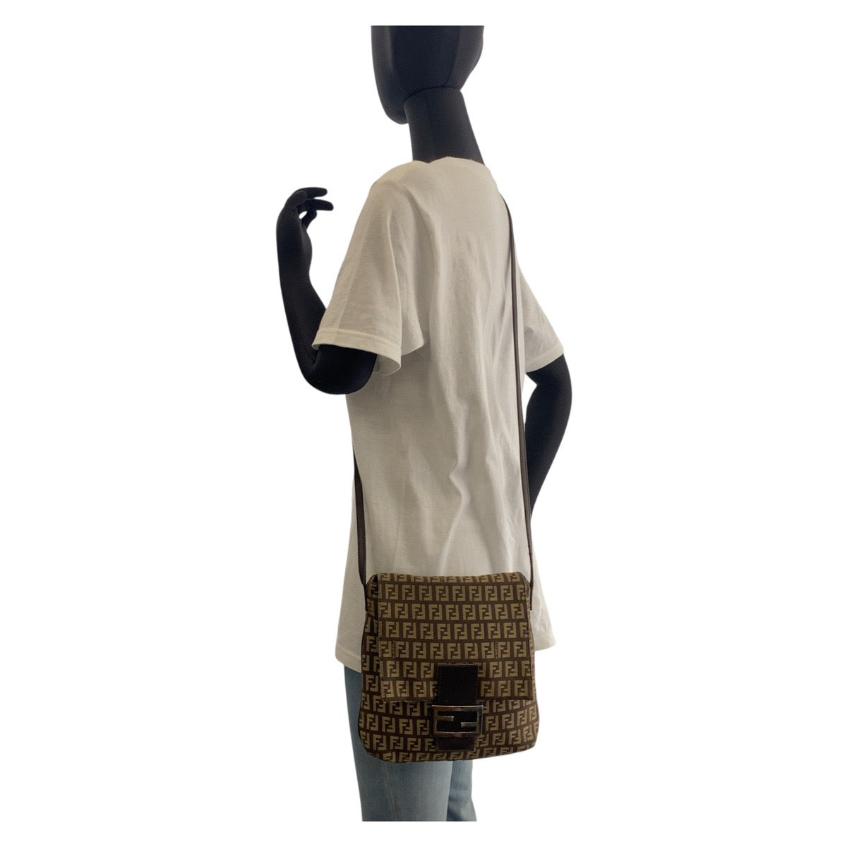 FENDI Shoulder Bag canvas Brown Silver Metal Crossbody Shoulder Bag Pochette Zucchino Kamsepochet Women Used