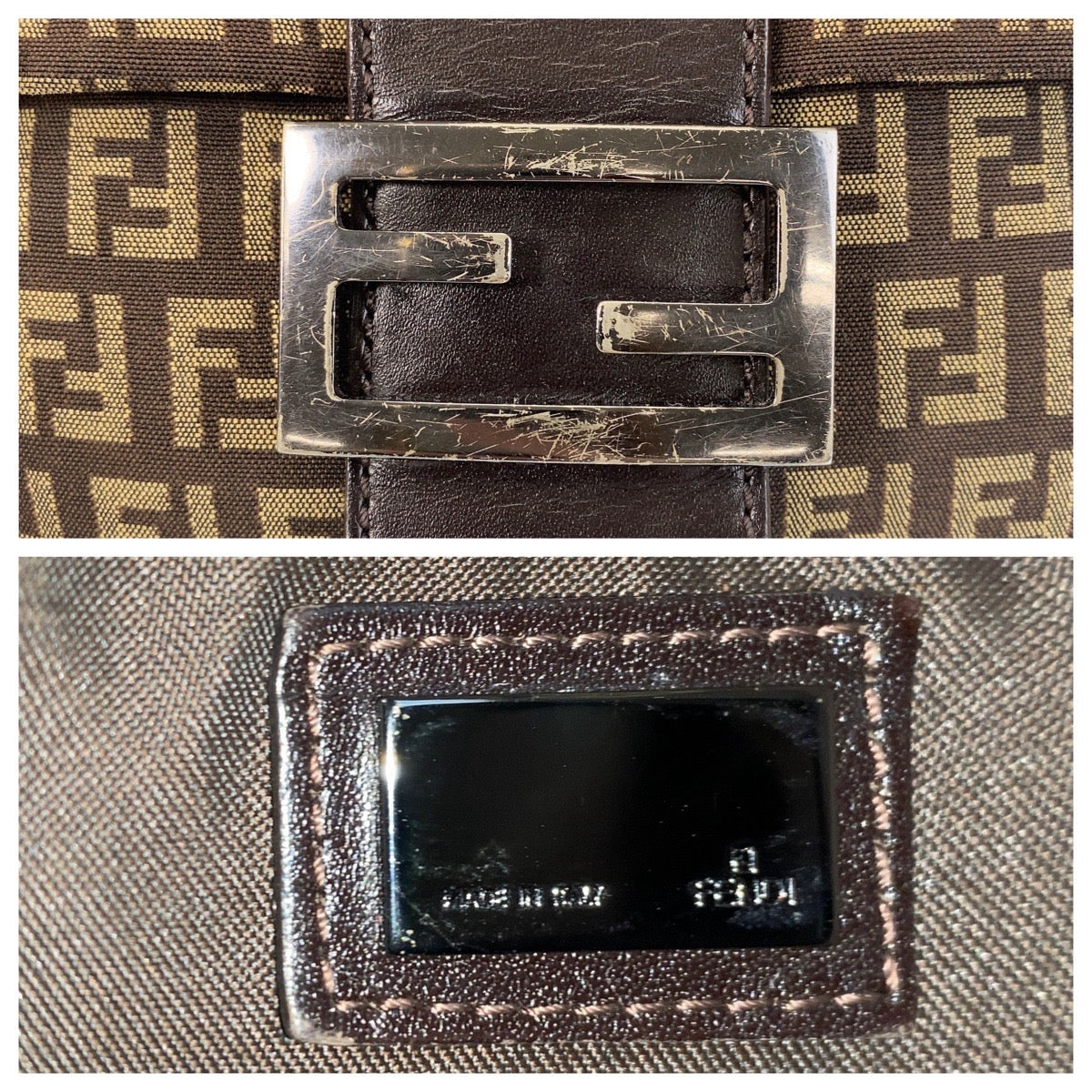 FENDI Shoulder Bag canvas Brown Silver Metal Crossbody Shoulder Bag Pochette Zucchino Kamsepochet Women Used