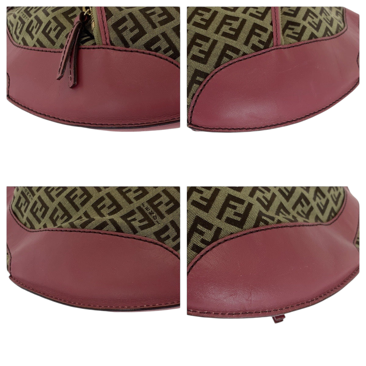 FENDI Shoulder Bag canvas Brown Pink Gold Metal Shoulder Bag Zucchino Chef Hobo Women Used