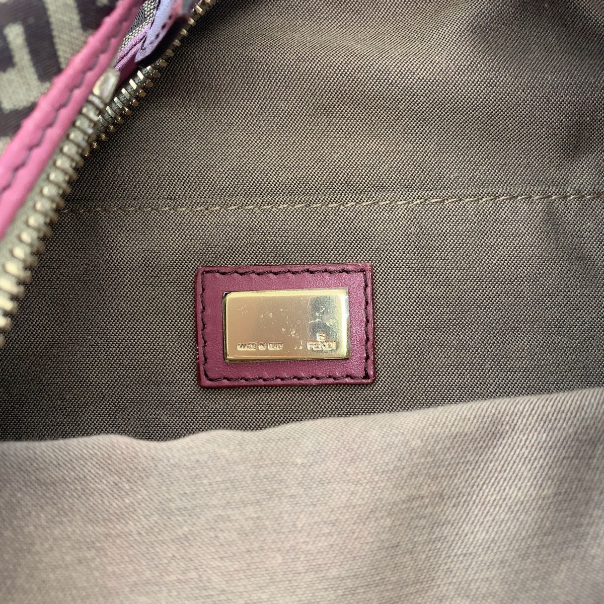 FENDI Shoulder Bag canvas Brown Pink Gold Metal Shoulder Bag Zucchino Chef Hobo Women Used