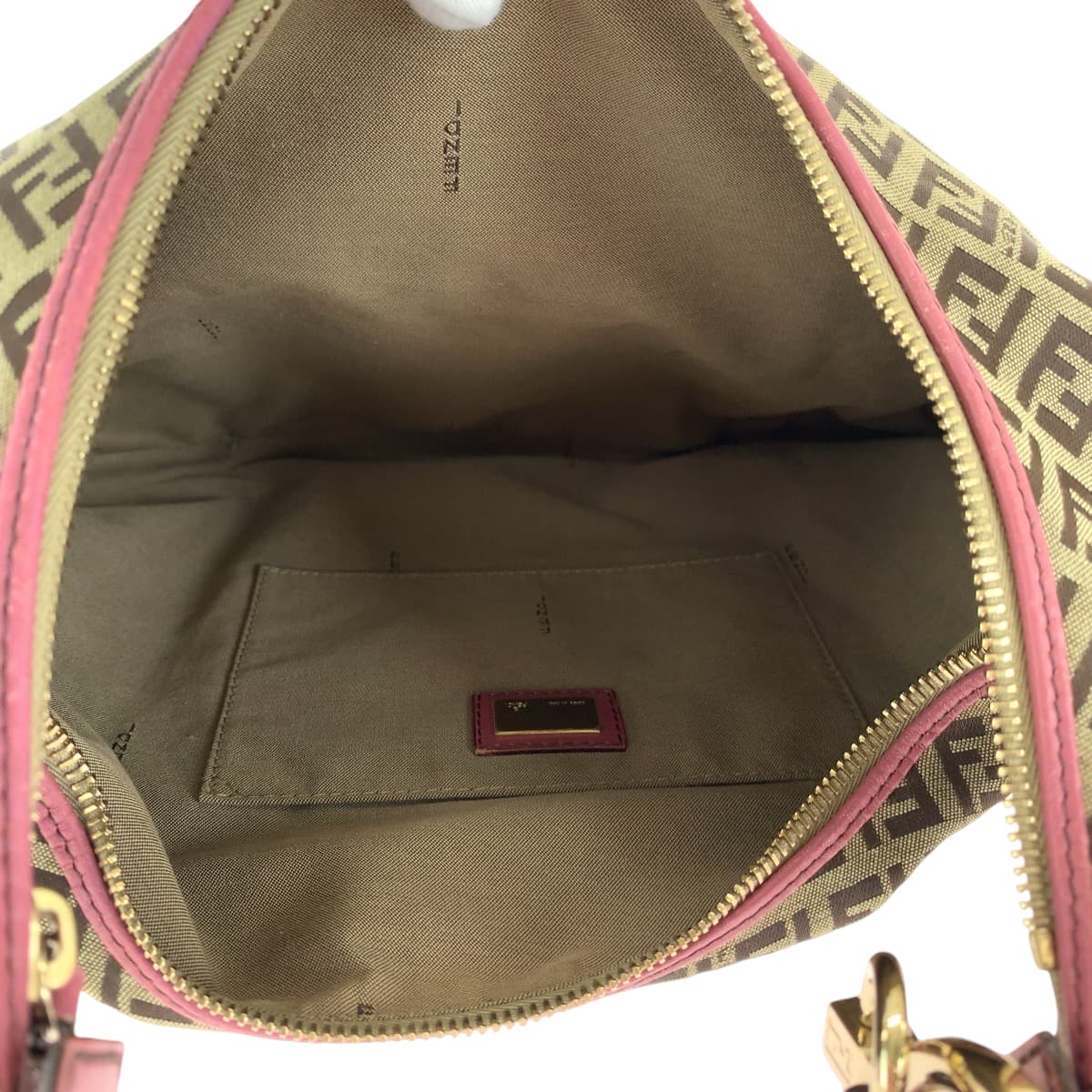 FENDI Shoulder Bag canvas Brown Pink Gold Metal Shoulder Bag Zucchino Chef Hobo Women Used