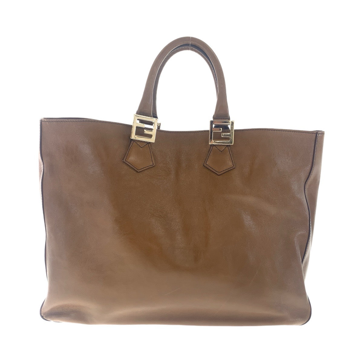 FENDI Tote Bag leather Brown Gold Metal Tote Bag handbag Women Used