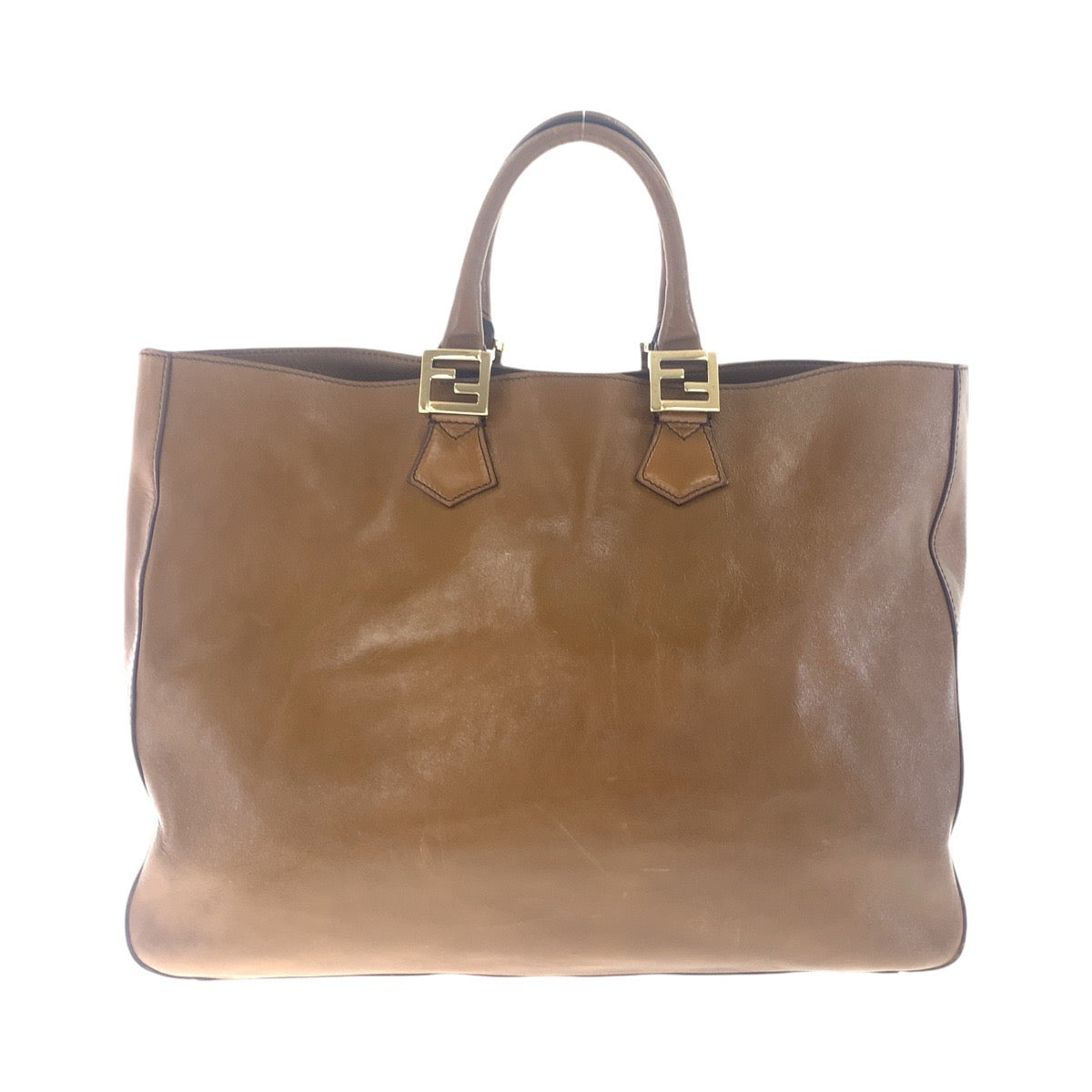 FENDI Tote Bag leather Brown Gold Metal Tote Bag handbag Women Used