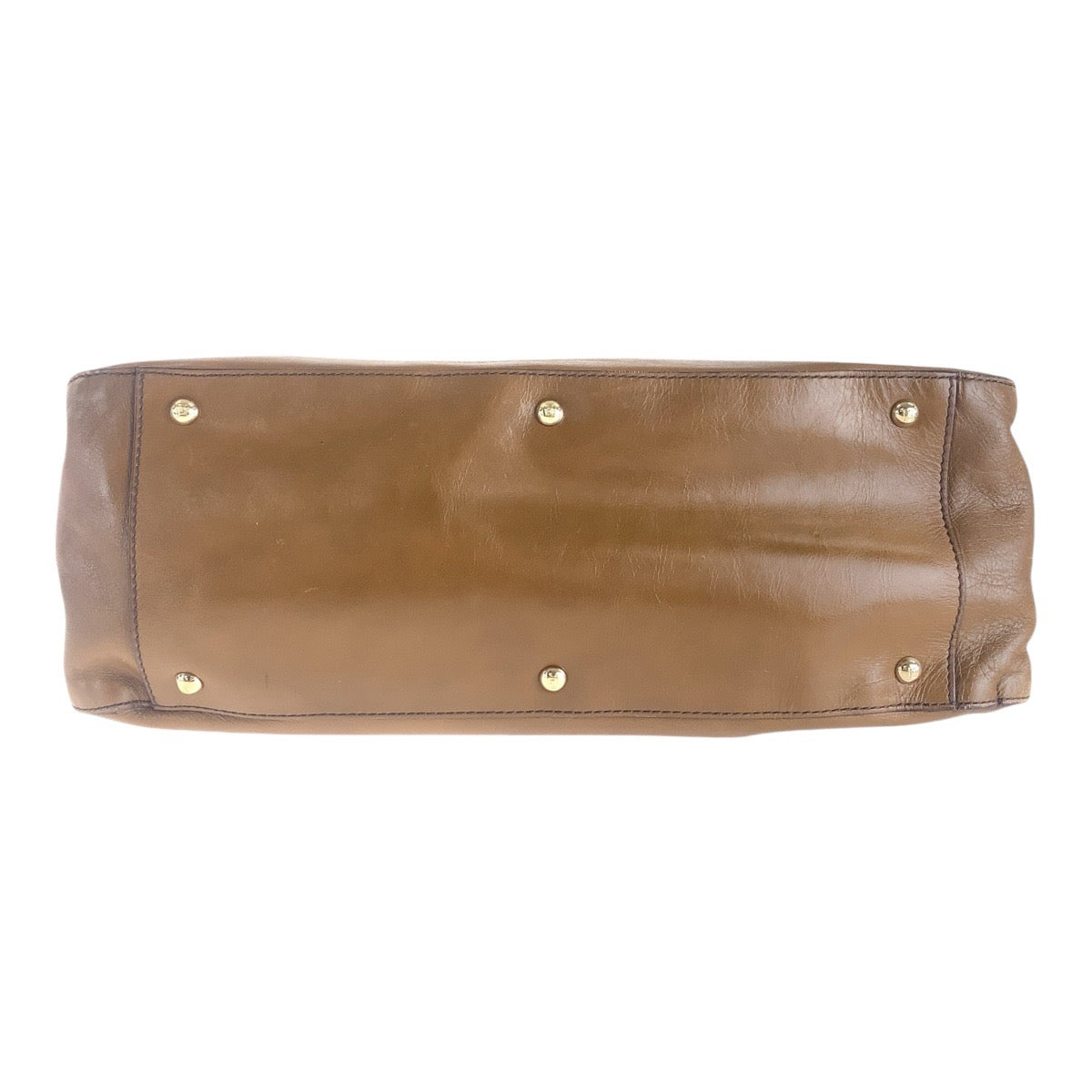 FENDI Tote Bag leather Brown Gold Metal Tote Bag handbag Women Used