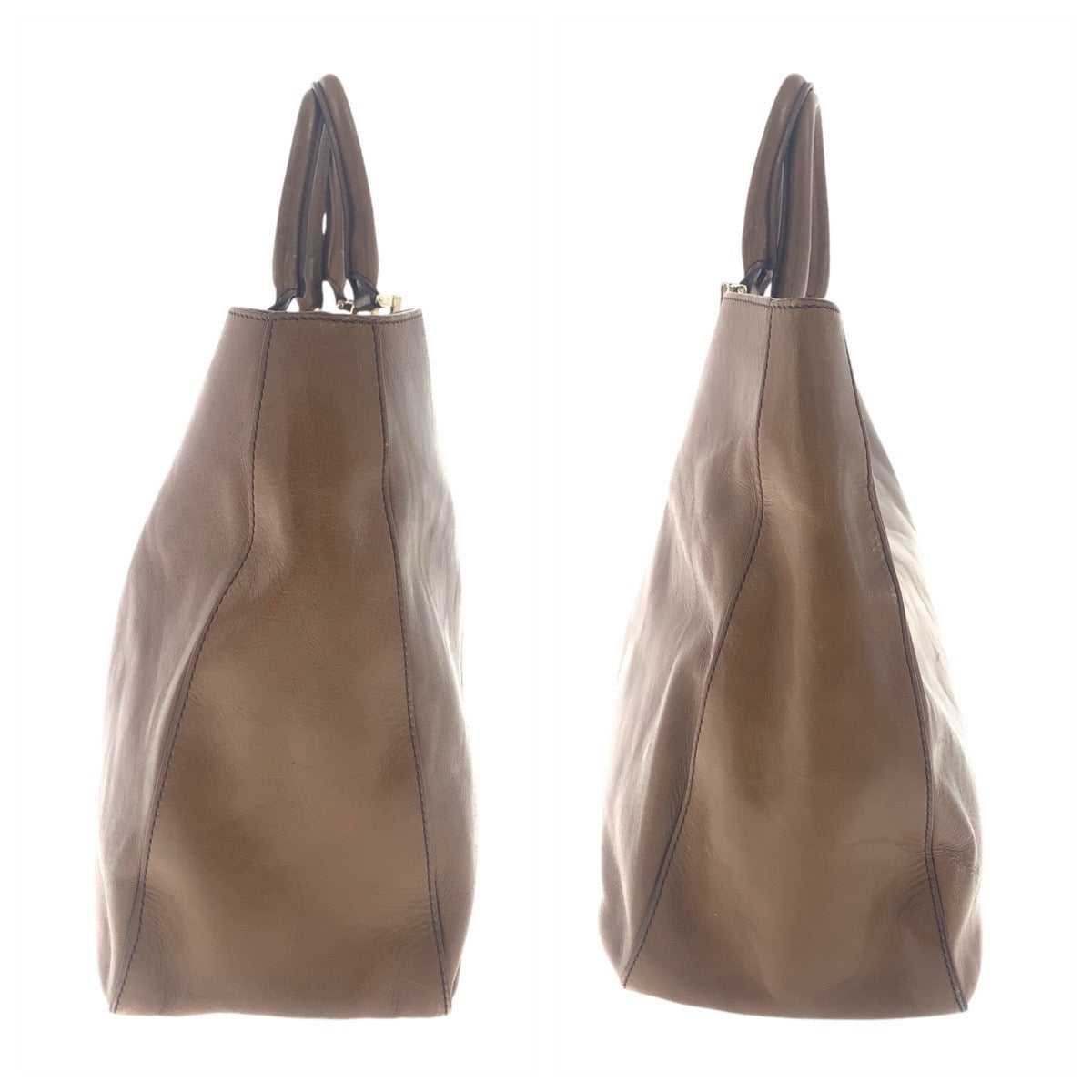 FENDI Tote Bag leather Brown Gold Metal Tote Bag handbag Women Used