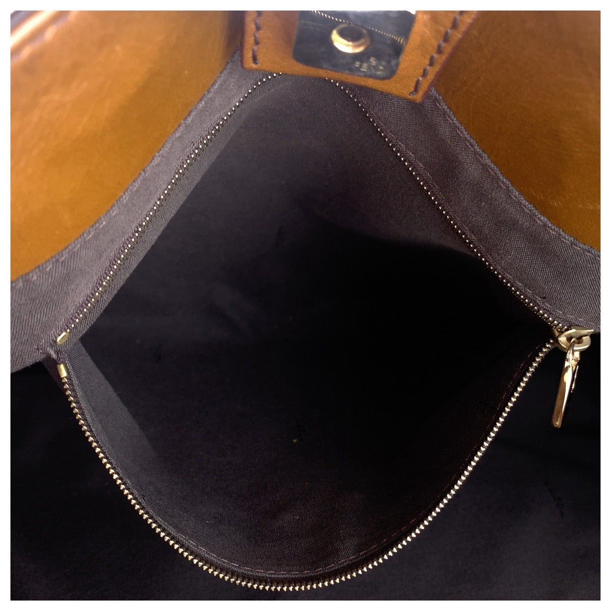 FENDI Tote Bag leather Brown Gold Metal Tote Bag handbag Women Used
