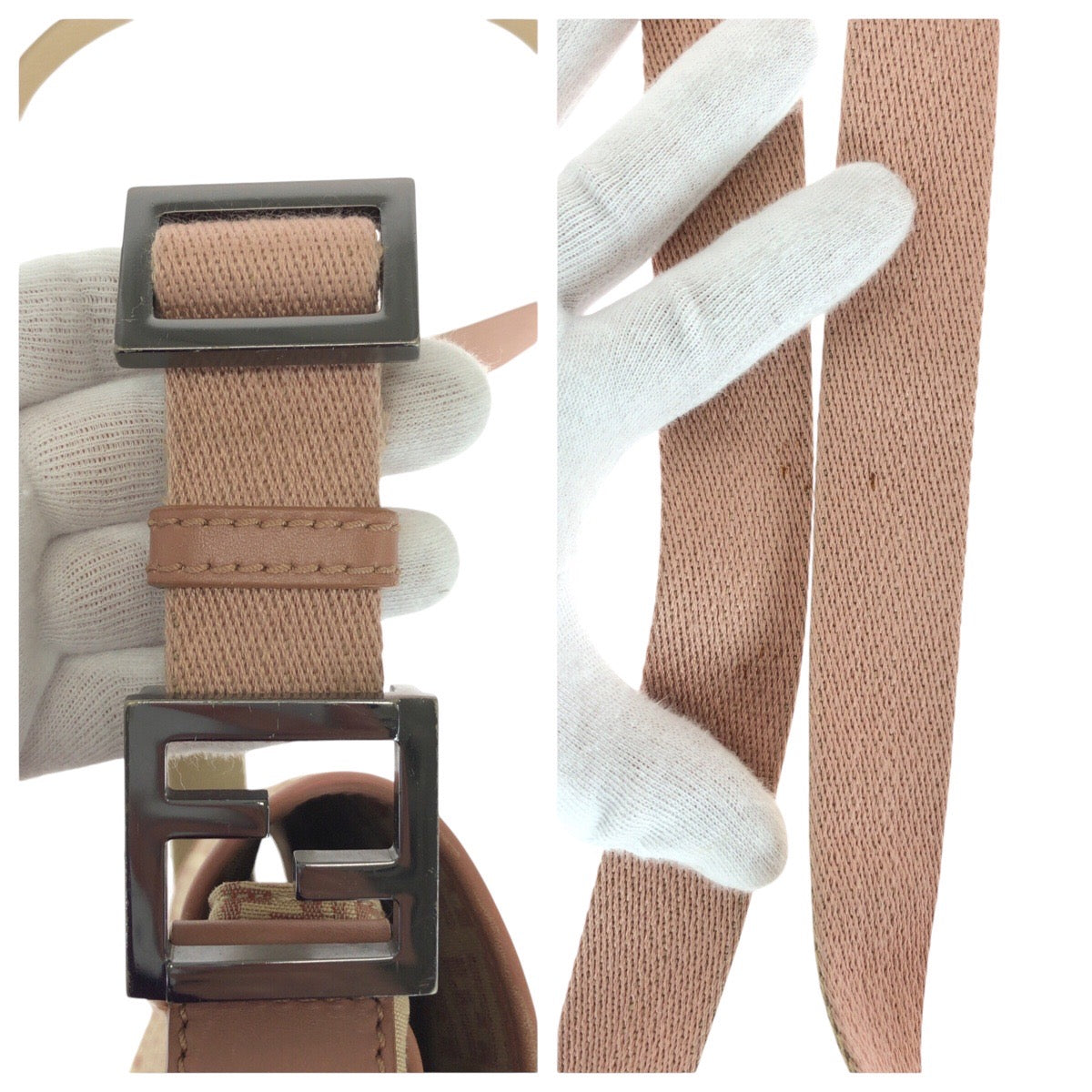FENDI Shoulder Bag Canvas, Leather Beige Pink SilverMetal Shoulder Bag pochette Zucchino Women Used