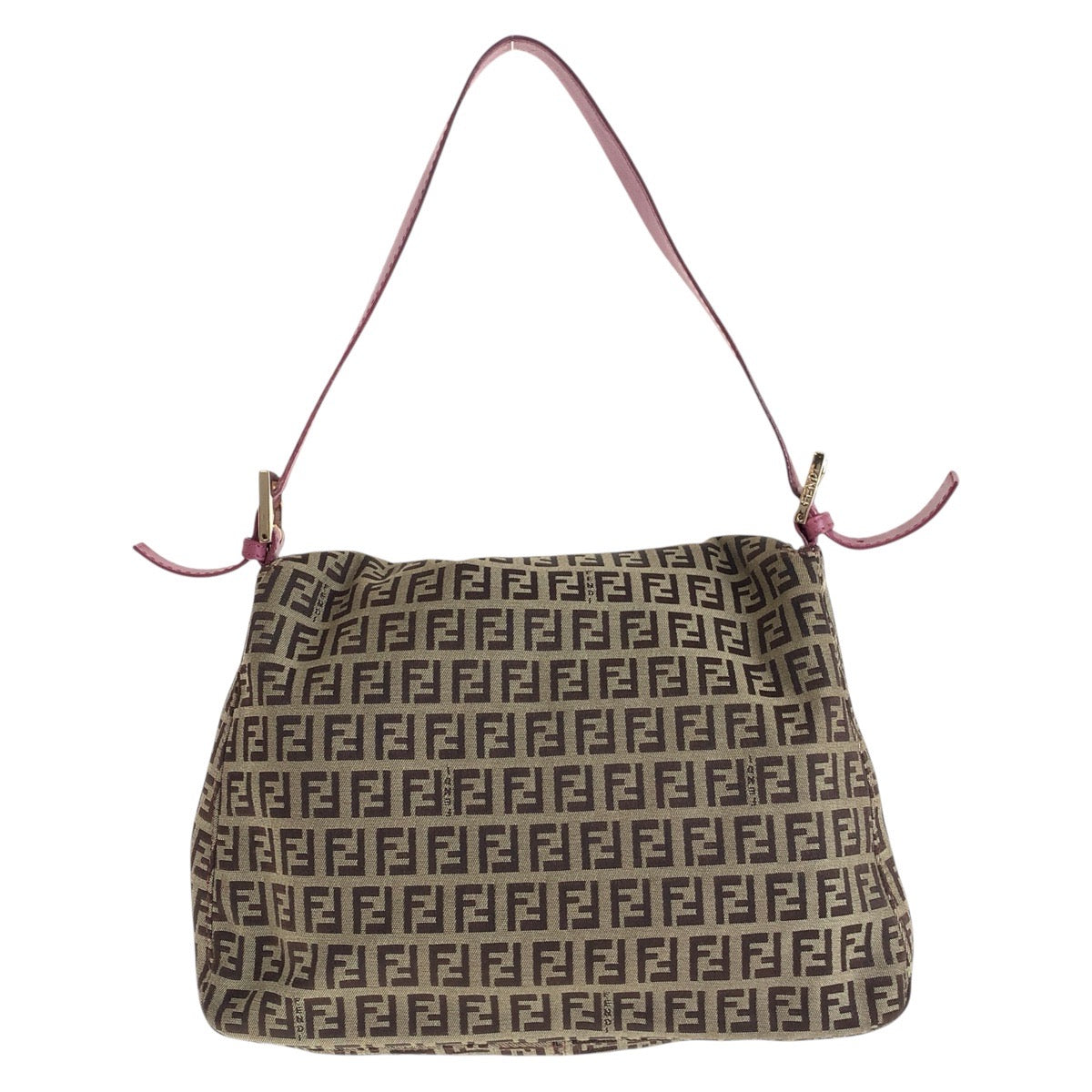 FENDI Shoulder Bag Canvas, Leather Brown Pink Gold Metal Shoulder Bag Zucchino Mamma Bucket Women Used