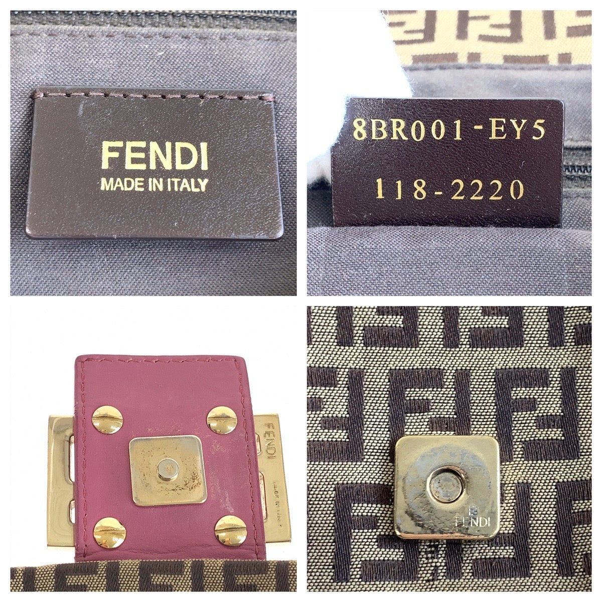 FENDI Shoulder Bag Canvas, Leather Brown Pink Gold Metal Shoulder Bag Zucchino Mamma Bucket Women Used