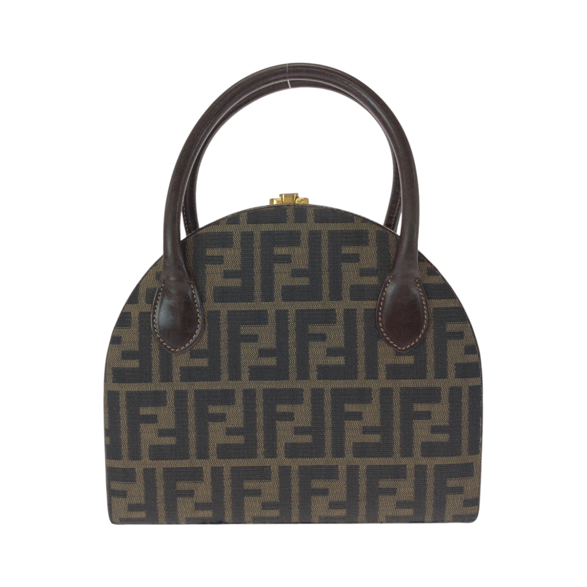 FENDI Handbag Canvas, Leather Brown Gold Metal Shoulder Bag Handbag 2way Zucca Pattern Women Used