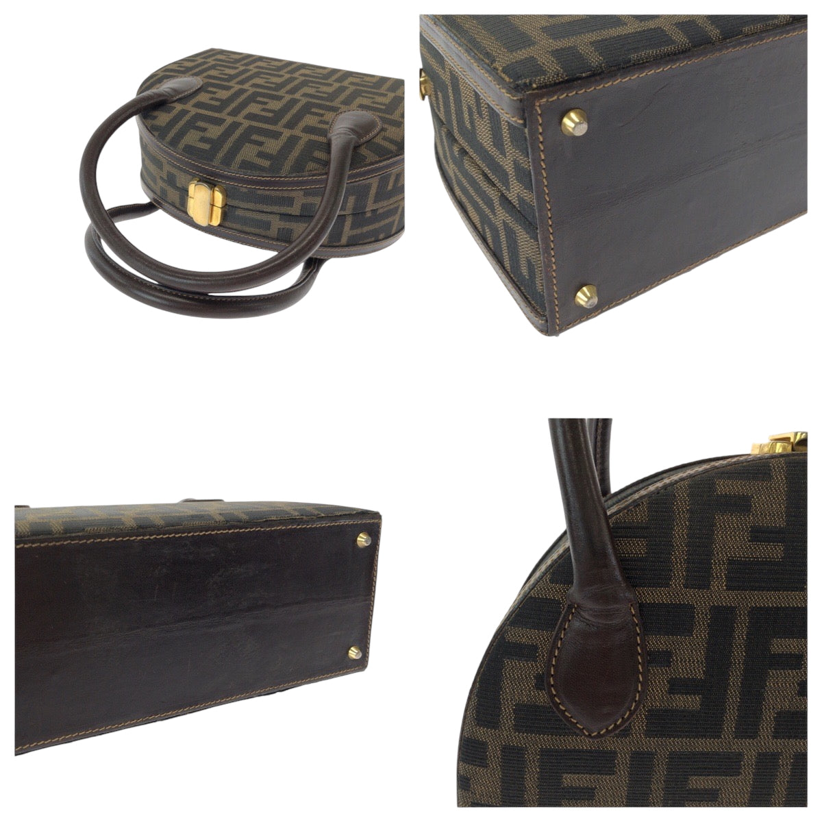 FENDI Handbag Canvas, Leather Brown Gold Metal Shoulder Bag Handbag 2way Zucca Pattern Women Used