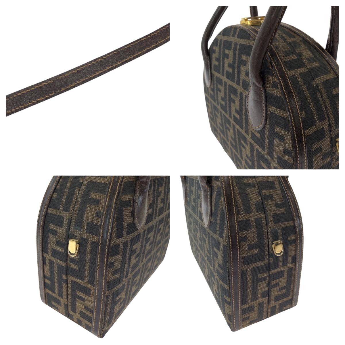 FENDI Handbag Canvas, Leather Brown Gold Metal Shoulder Bag Handbag 2way Zucca Pattern Women Used