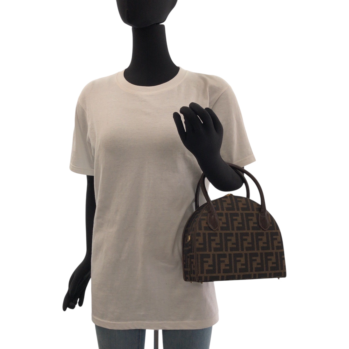 FENDI Handbag Canvas, Leather Brown Gold Metal Shoulder Bag Handbag 2way Zucca Pattern Women Used