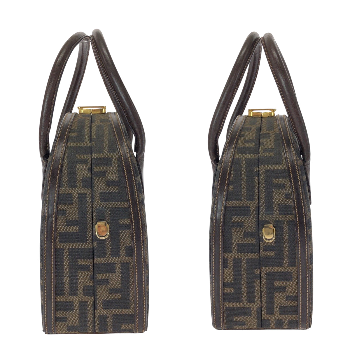 FENDI Handbag Canvas, Leather Brown Gold Metal Shoulder Bag Handbag 2way Zucca Pattern Women Used