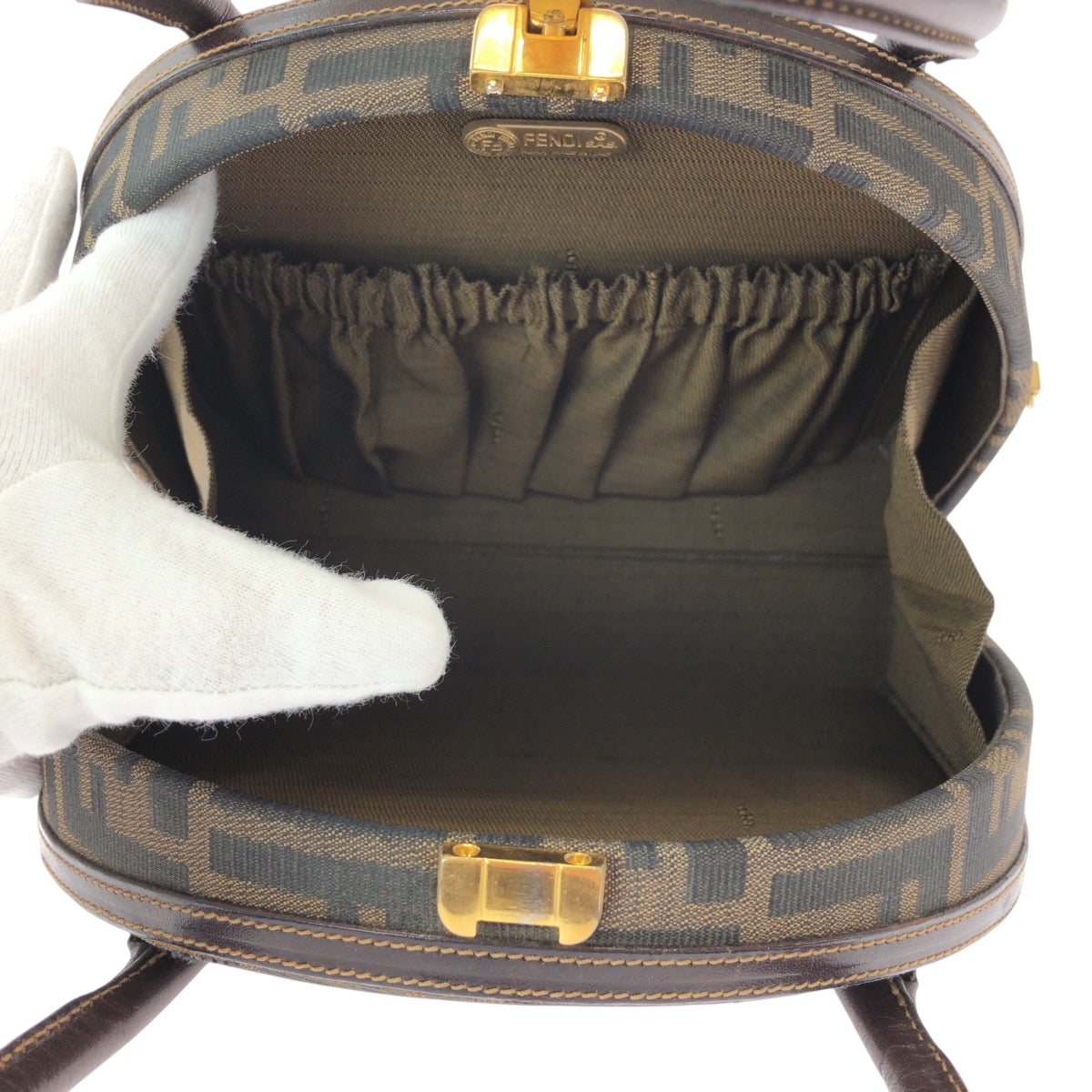 FENDI Handbag Canvas, Leather Brown Gold Metal Shoulder Bag Handbag 2way Zucca Pattern Women Used