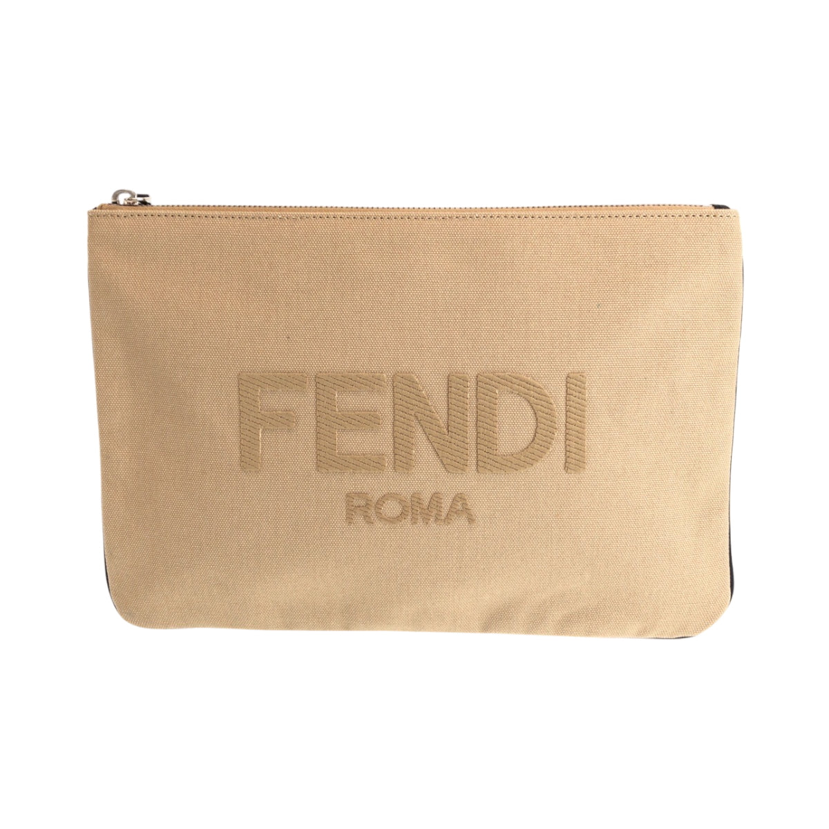 FENDI Clutch bag canvas Beige SilverMetal Clutch bag business bag pouch logo Women Used