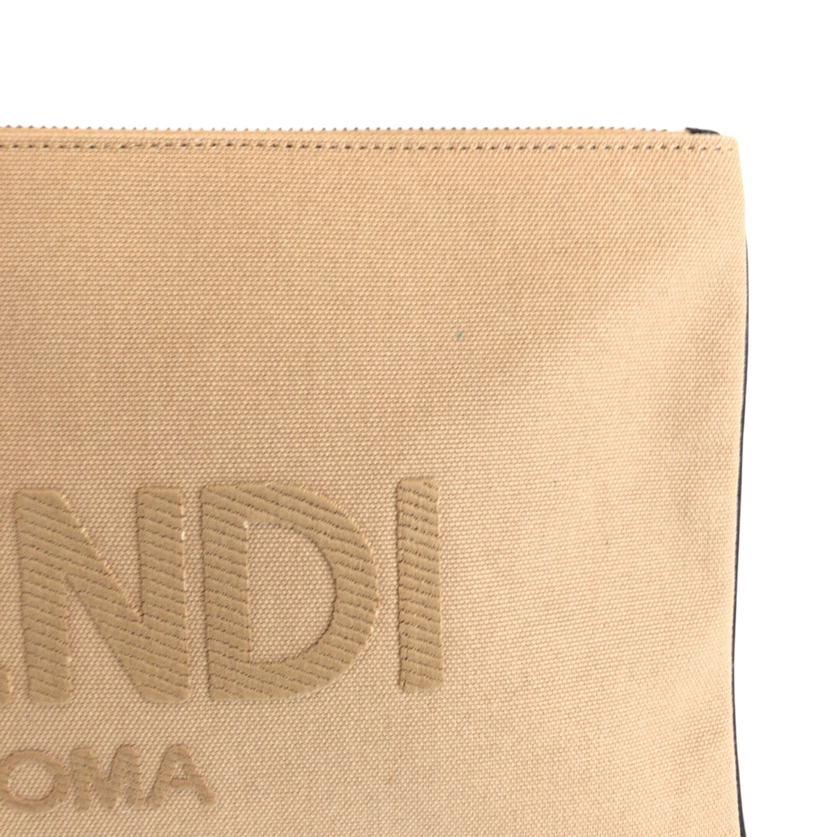 FENDI Clutch bag canvas Beige SilverMetal Clutch bag business bag pouch logo Women Used