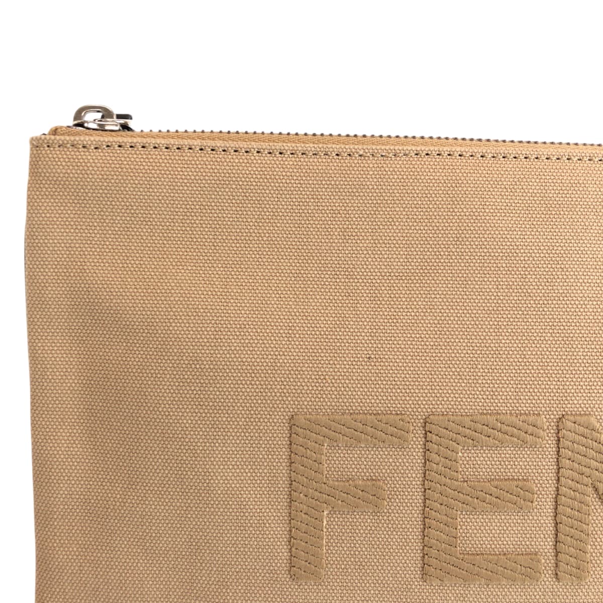 FENDI Clutch bag canvas Beige SilverMetal Clutch bag business bag pouch logo Women Used