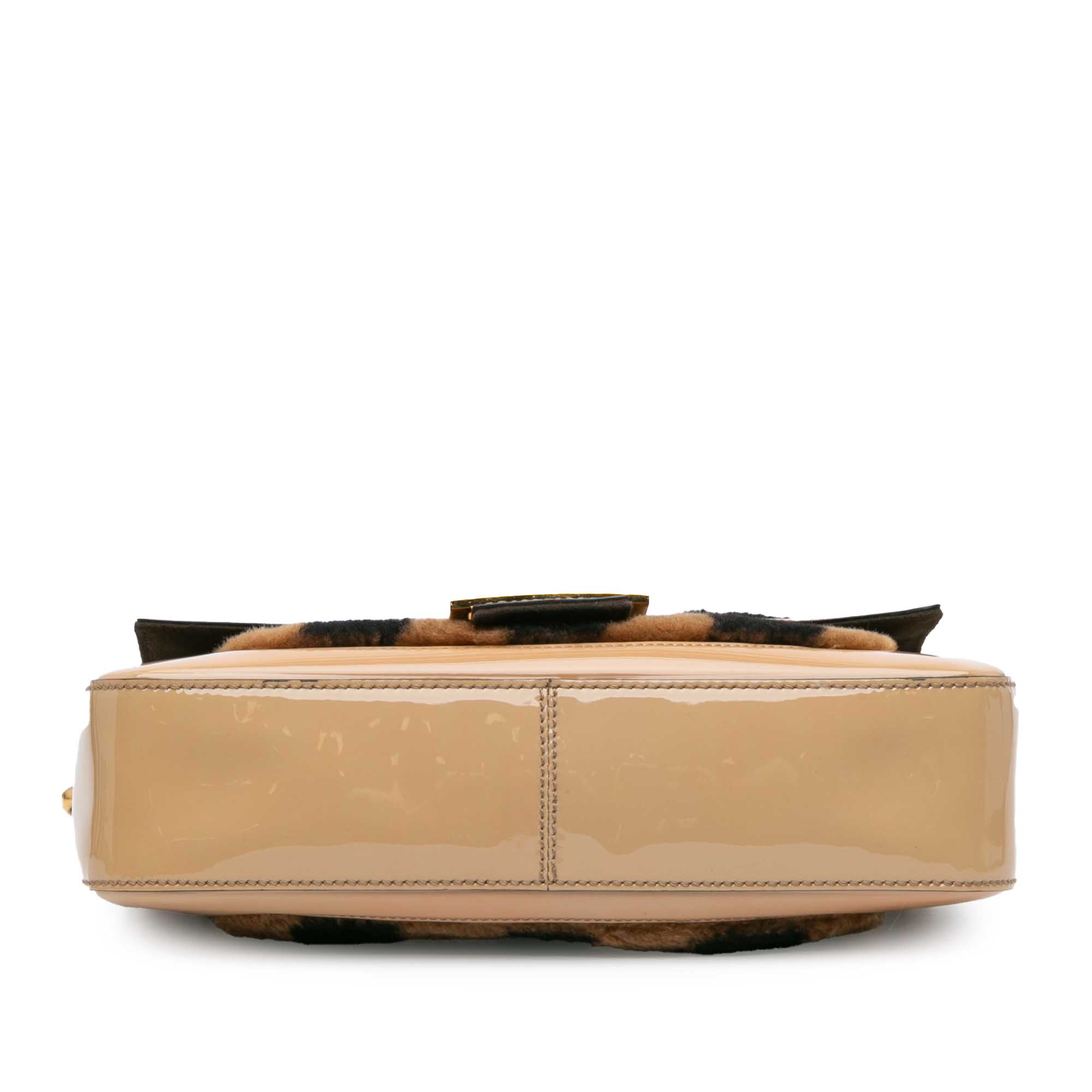 Brown Fendi Shearling Pequin Baguette Satchel