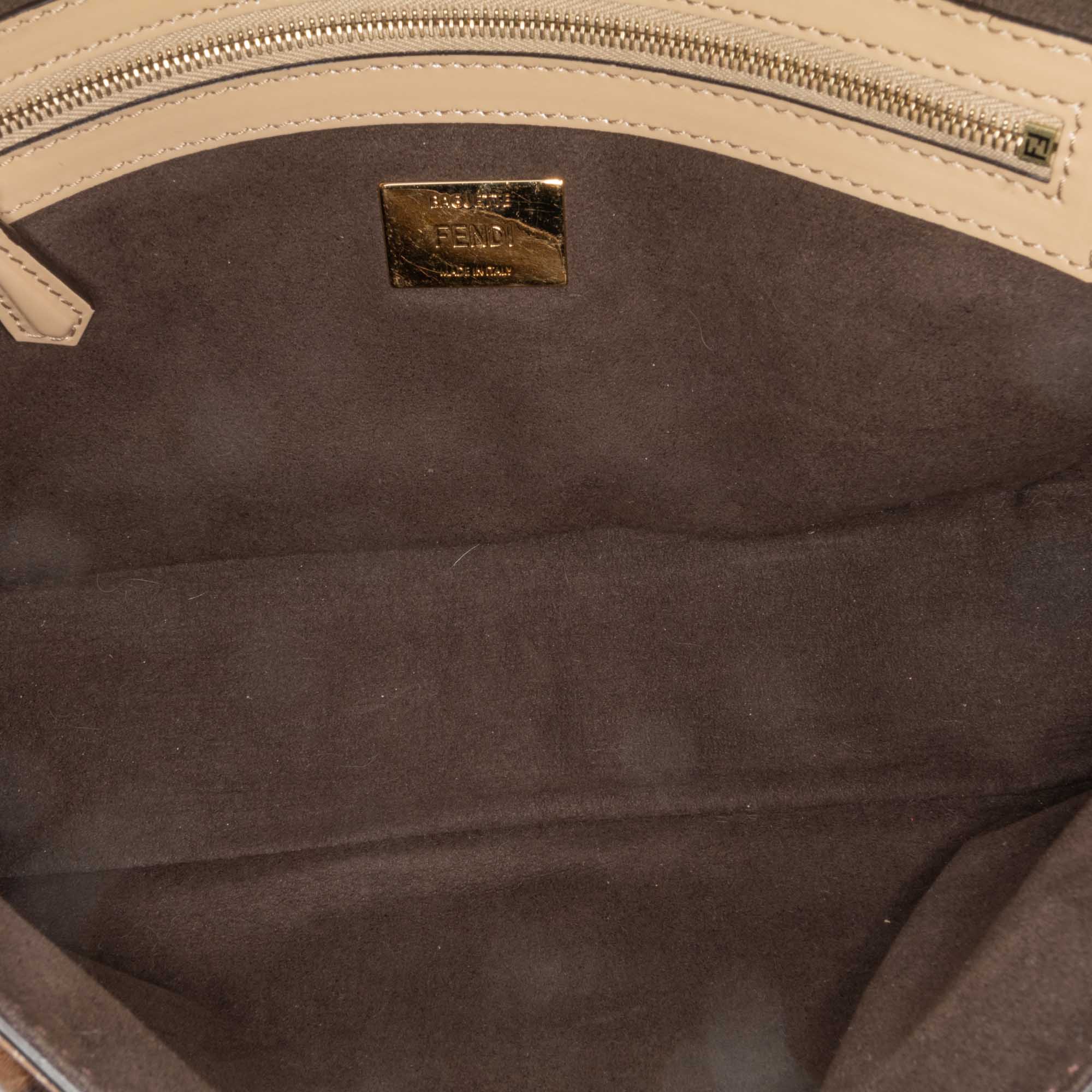 Brown Fendi Shearling Pequin Baguette Satchel