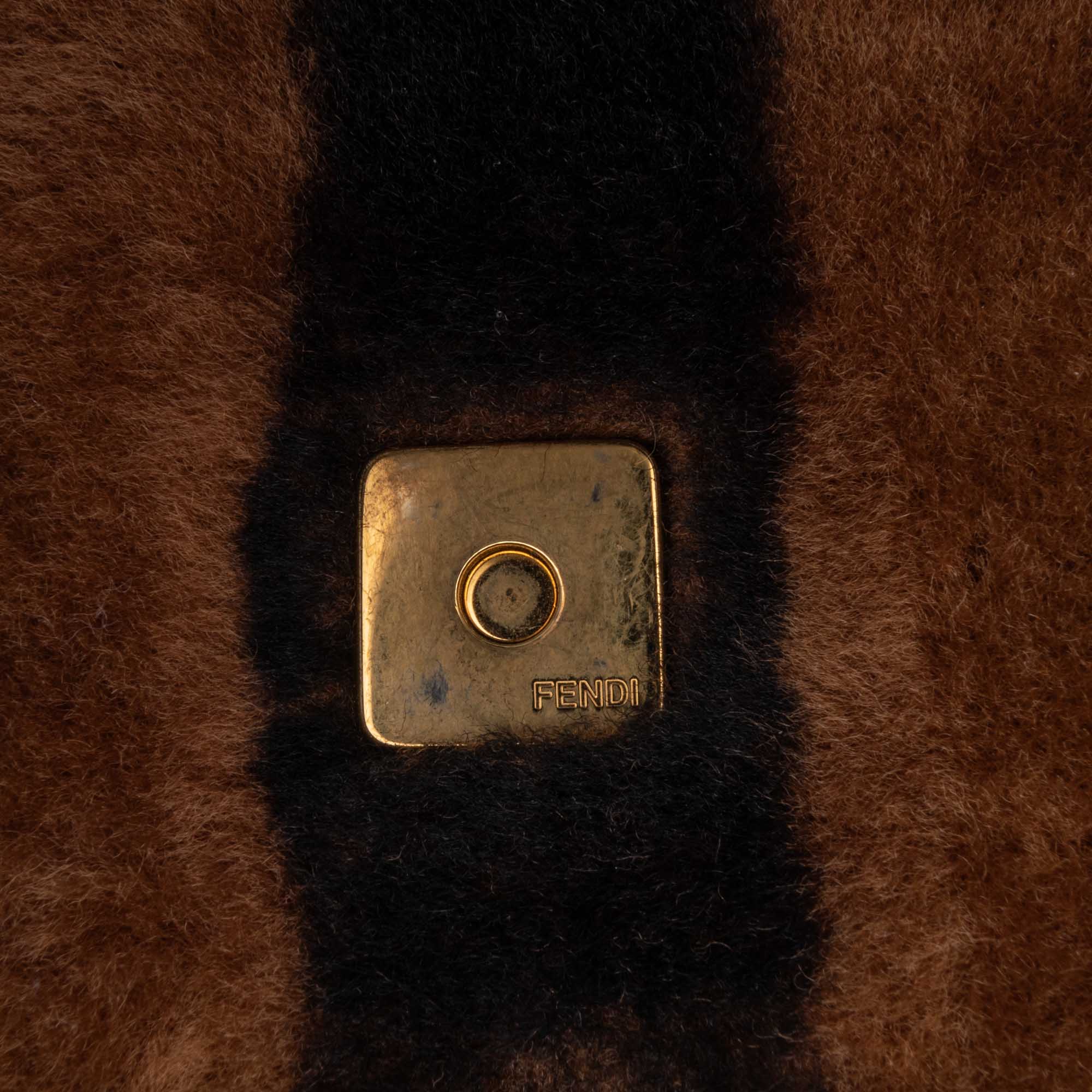 Brown Fendi Shearling Pequin Baguette Satchel