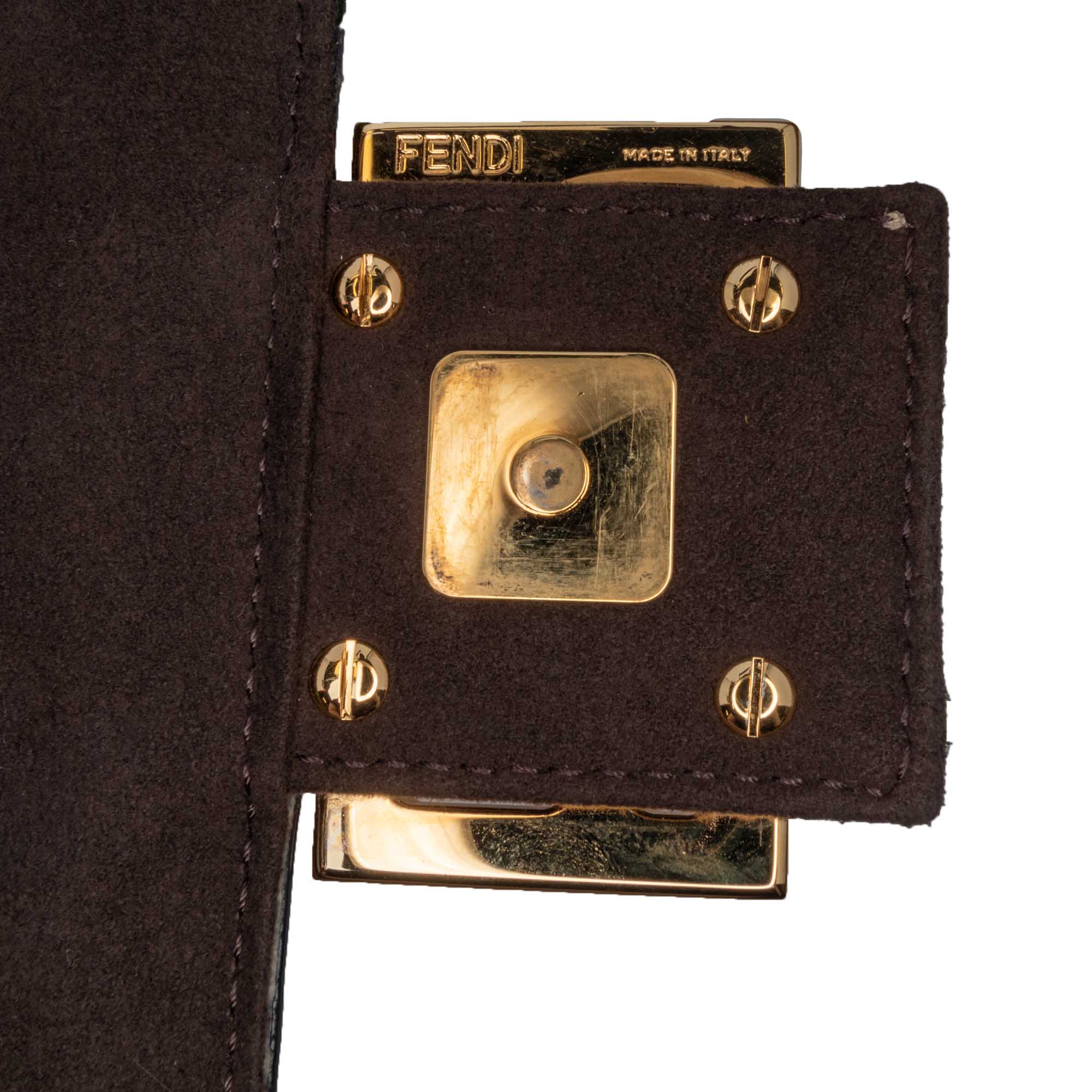 Brown Fendi Shearling Pequin Baguette Satchel