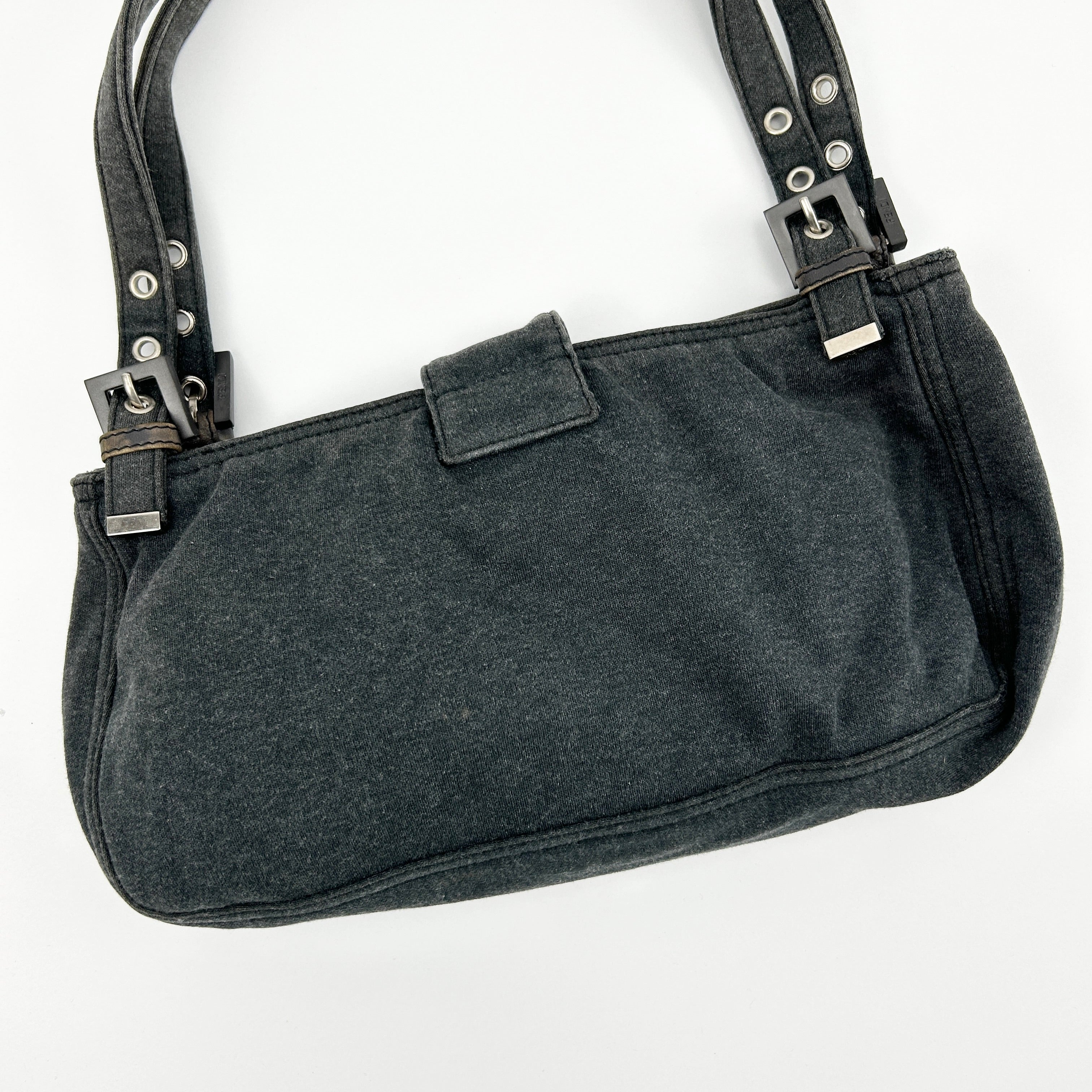 Vintage Fendi Dark Grey Jersey Cloth FF Buckle Shoulder Bag