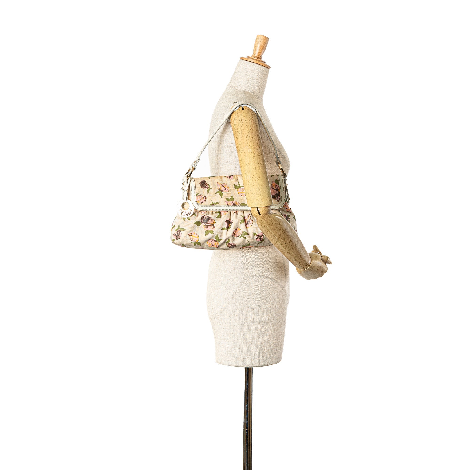Beige Fendi Small Zucca Canvas Rose Chef Shoulder Bag