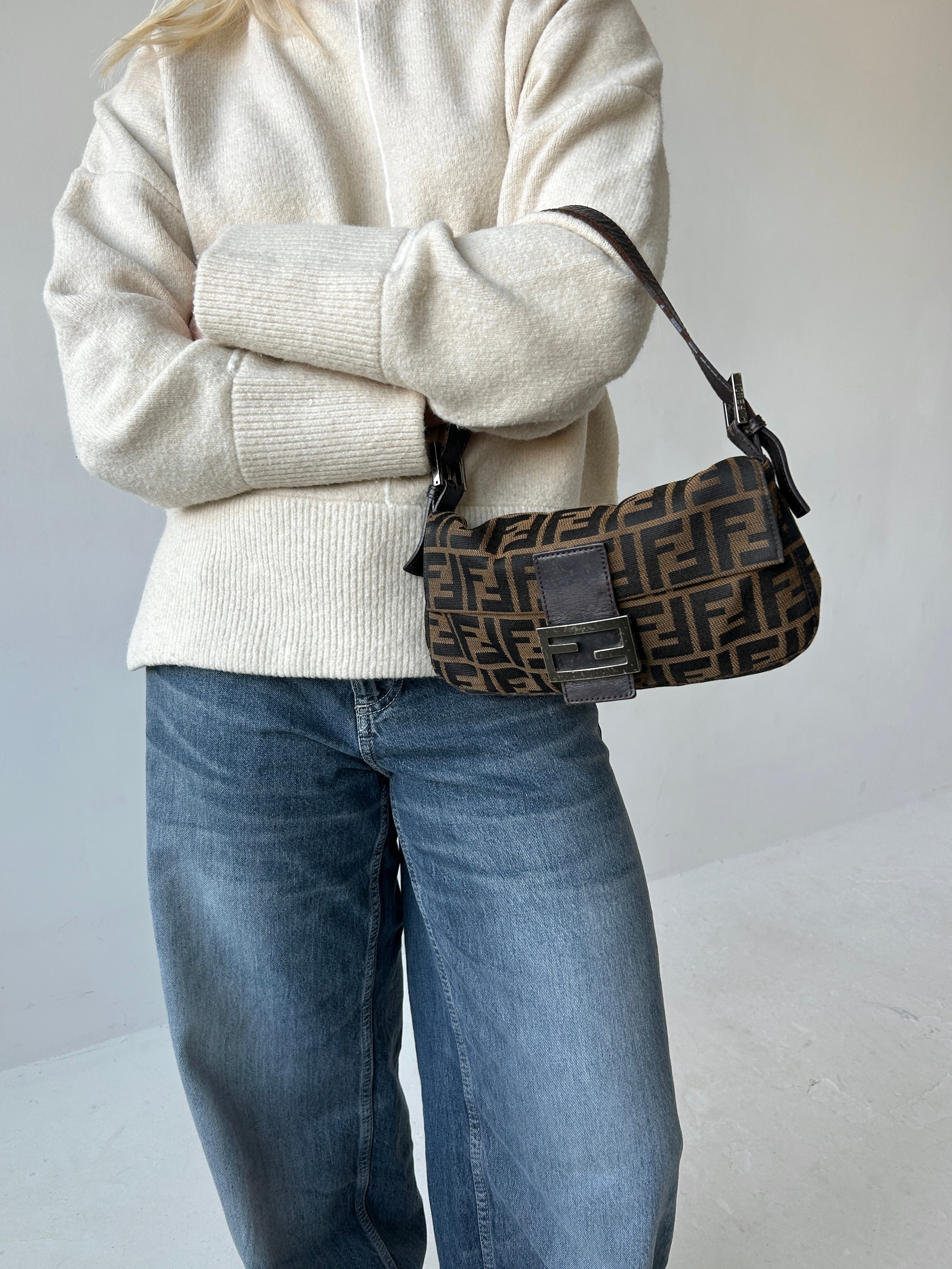 Vintage Fendi Zucca Baguette Shoulder Bag