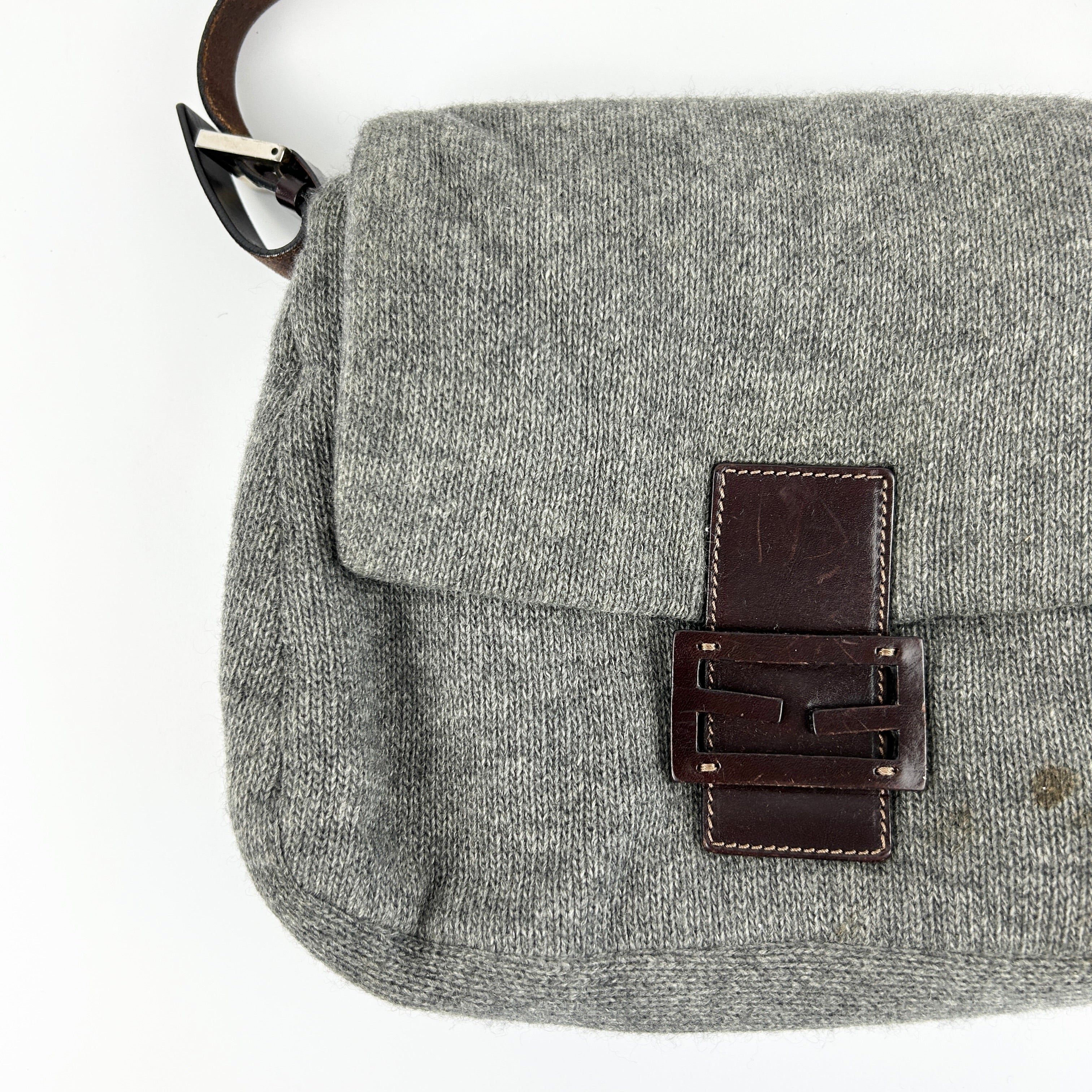 Vintage Fendi Wool Mamma Baguette Shoulder Bag