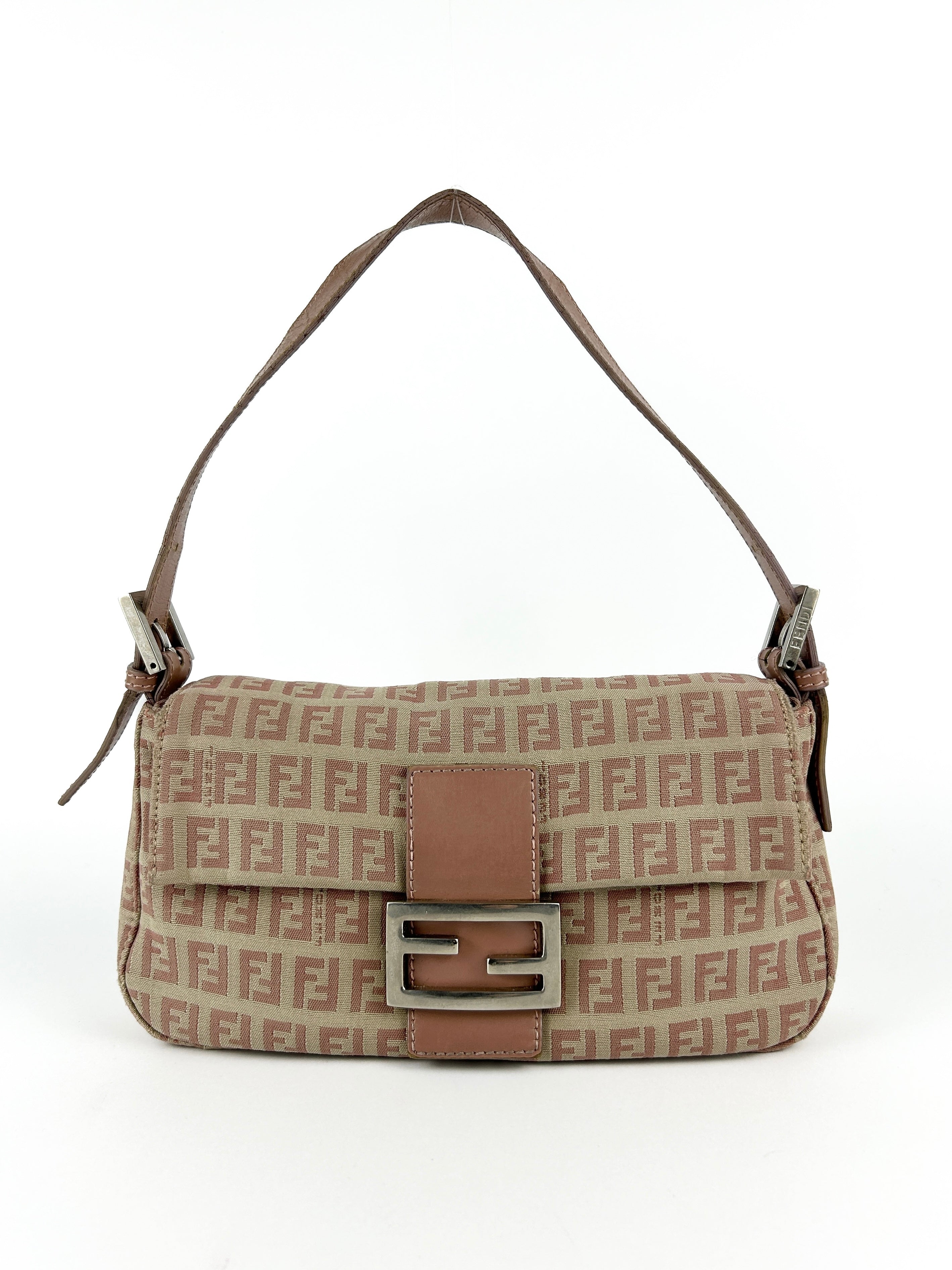 Vintage Fendi Zucca Pink Baguette Shoulder Bag