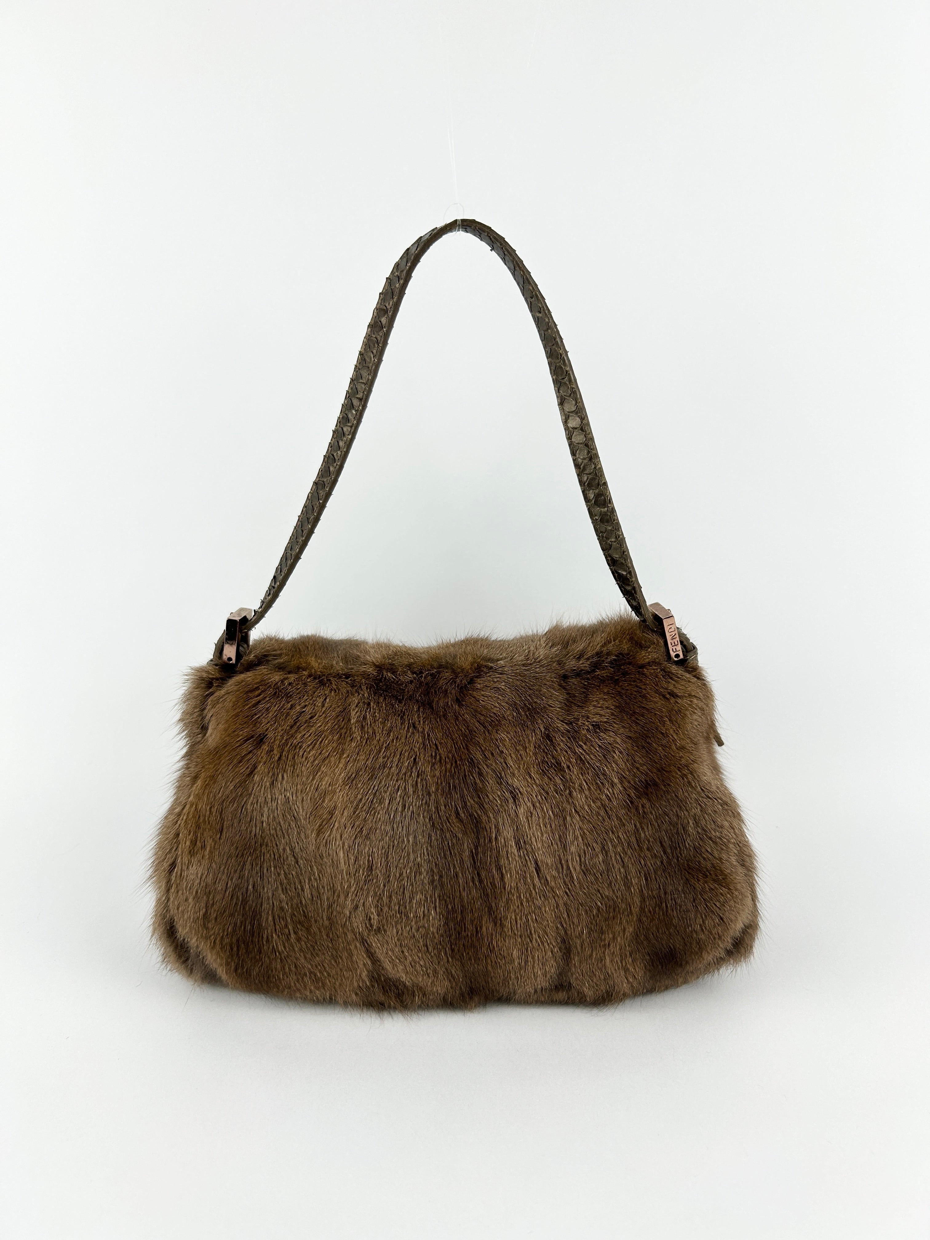 Vintage Fendi Mink Fur Mini Baguette Shoulder Bag
