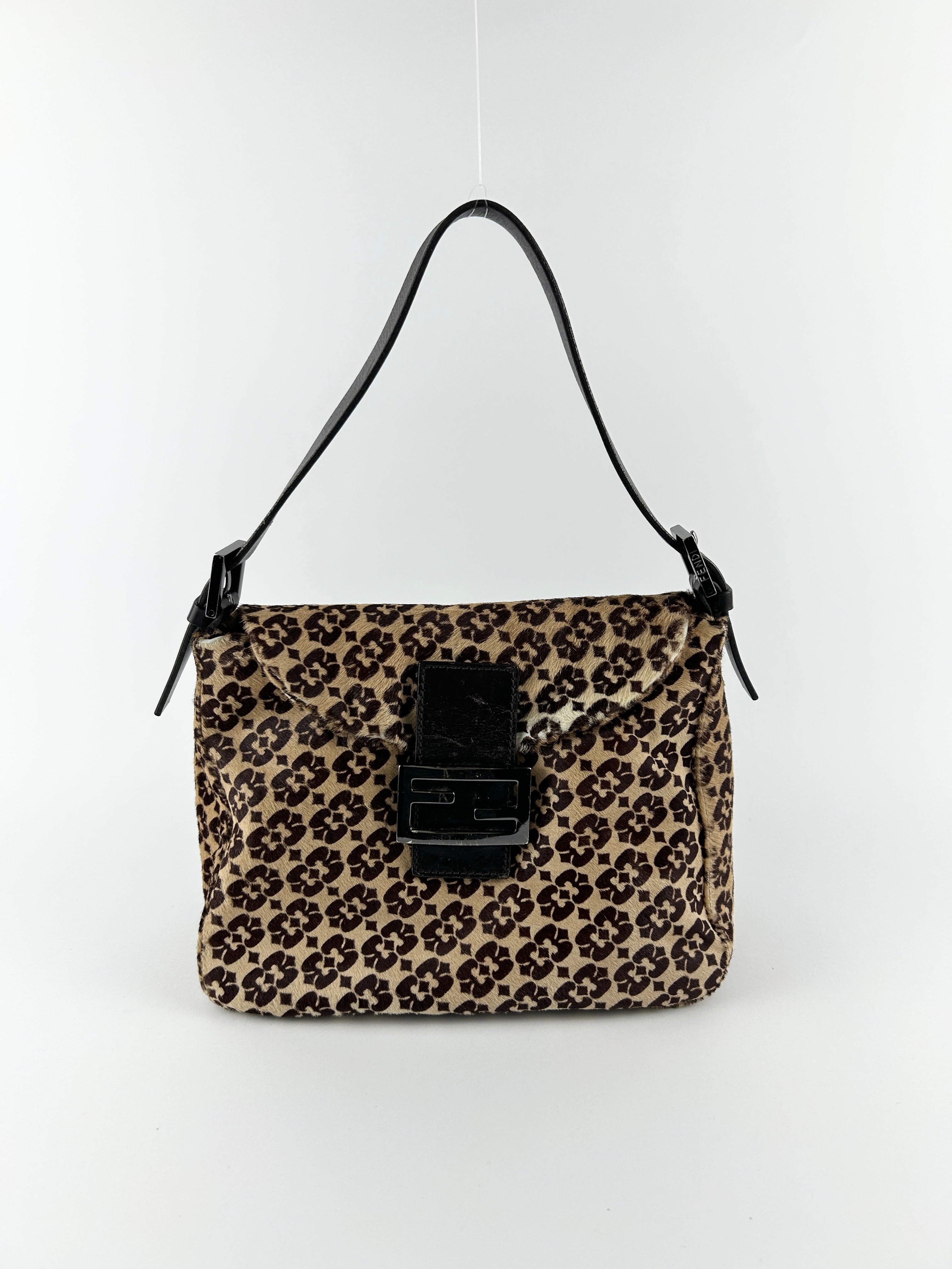 Vintage Fendi Zucca Calf Hair Mamma Baguette Shoulder Bag