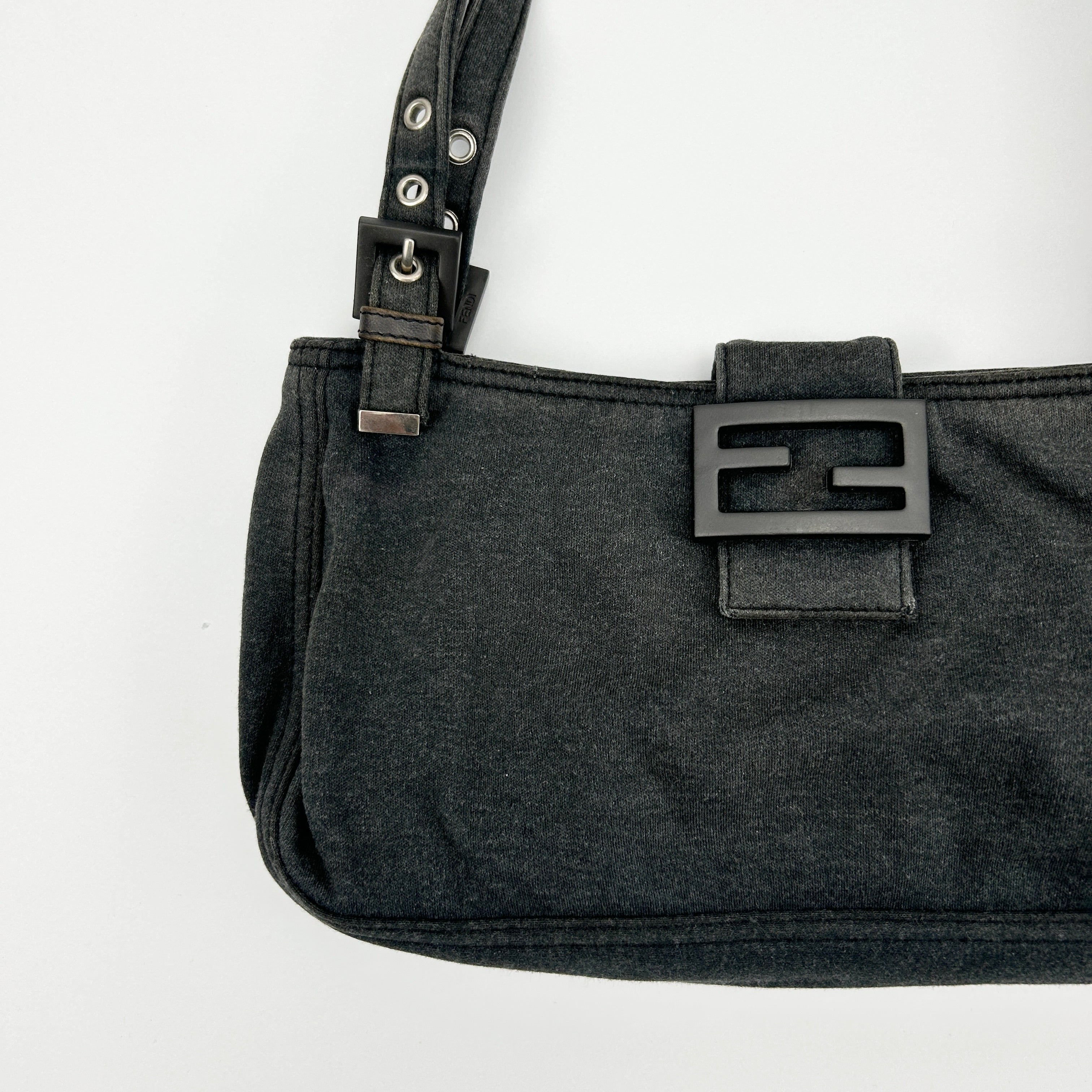 Vintage Fendi Dark Grey Jersey Cloth FF Buckle Shoulder Bag