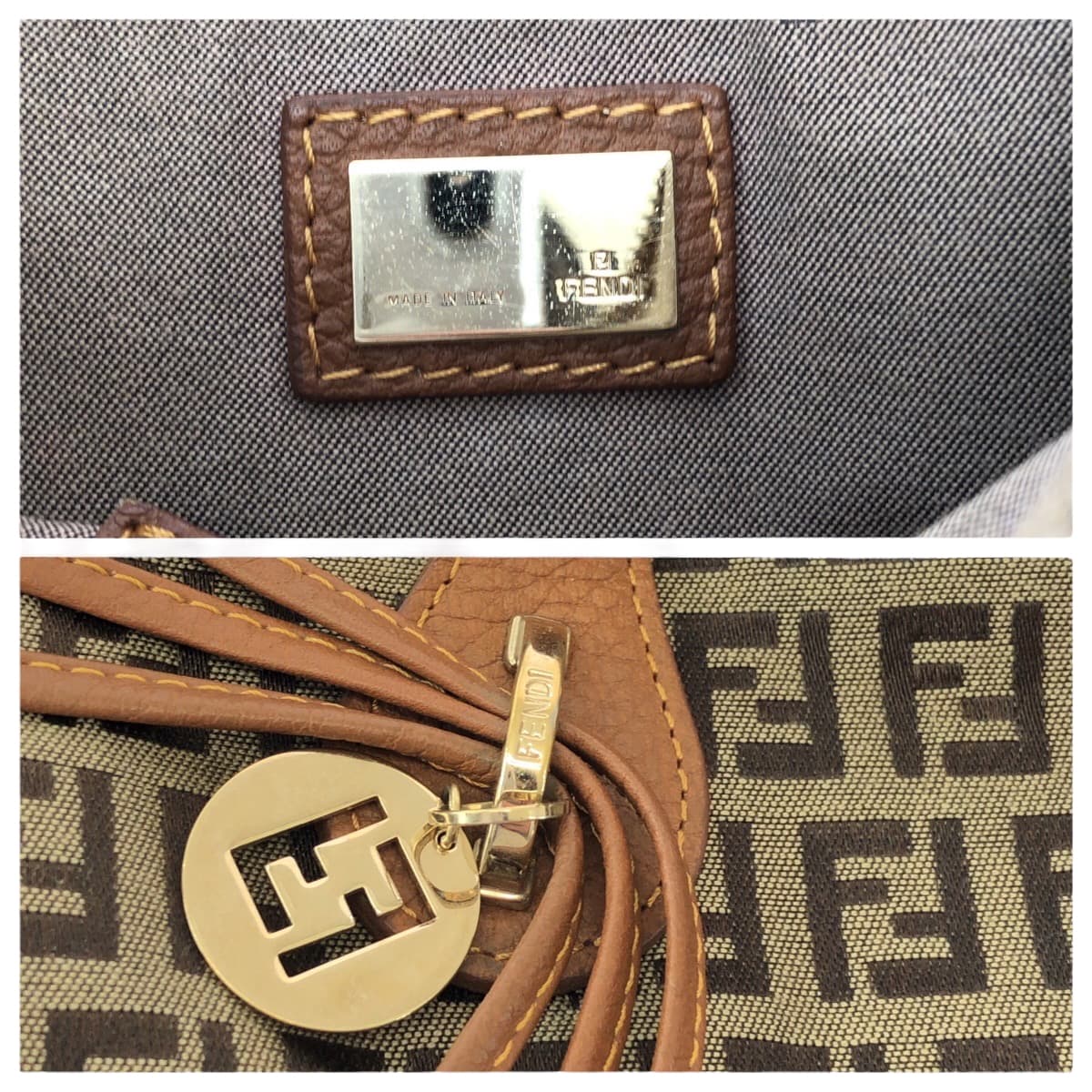 FENDI Tote Bag 8BL070 Canvas, Leather Brown Tote Bag handbag Zucchino Women Used