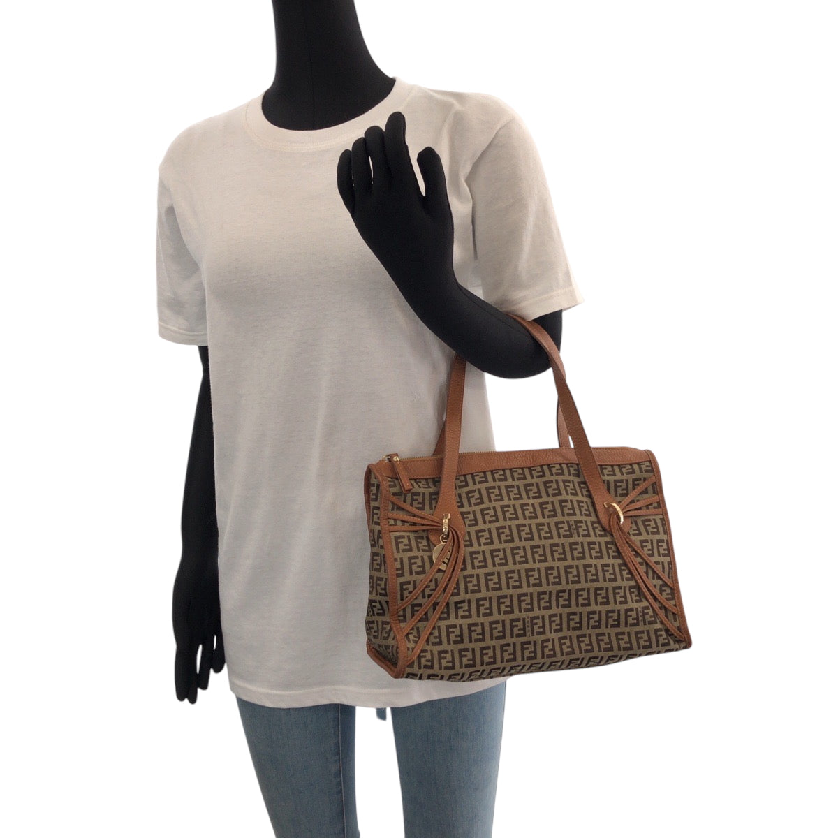 FENDI Tote Bag 8BL070 Canvas, Leather Brown Tote Bag handbag Zucchino Women Used