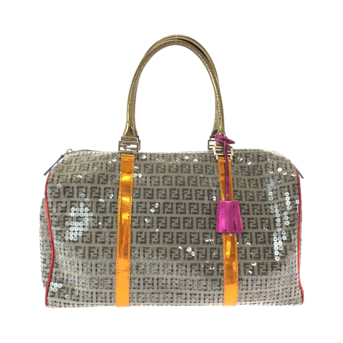 FENDI Boston Duffel bag 2370 8BL099 XBH 079 canvas Beige Multicolor Gold Metal Boston Duffel bag Handbag Zucchino Sequins Overnight Women Used