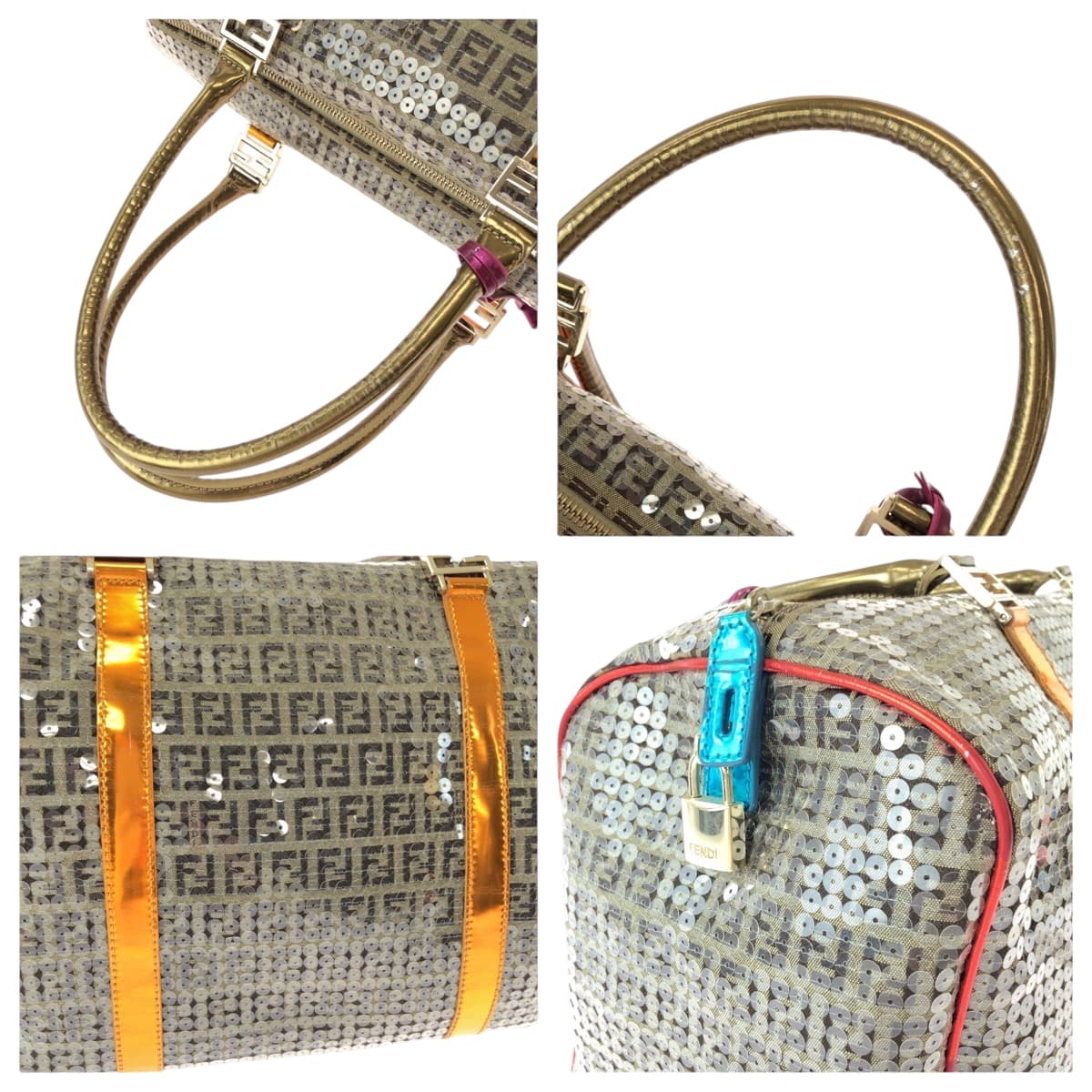 FENDI Boston Duffel bag 2370 8BL099 XBH 079 canvas Beige Multicolor Gold Metal Boston Duffel bag Handbag Zucchino Sequins Overnight Women Used