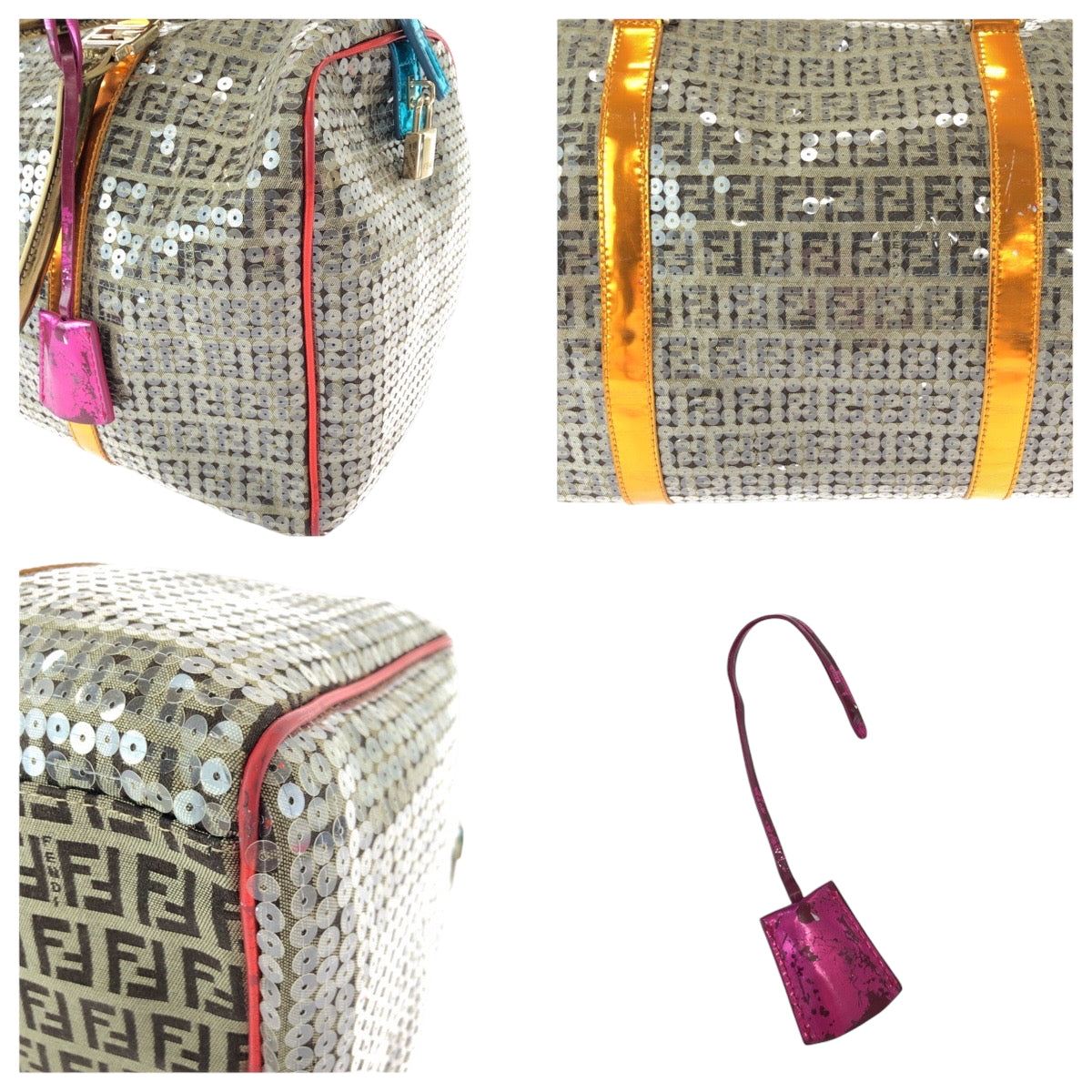 FENDI Boston Duffel bag 2370 8BL099 XBH 079 canvas Beige Multicolor Gold Metal Boston Duffel bag Handbag Zucchino Sequins Overnight Women Used