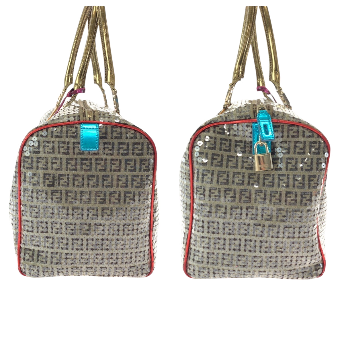 FENDI Boston Duffel bag 2370 8BL099 XBH 079 canvas Beige Multicolor Gold Metal Boston Duffel bag Handbag Zucchino Sequins Overnight Women Used