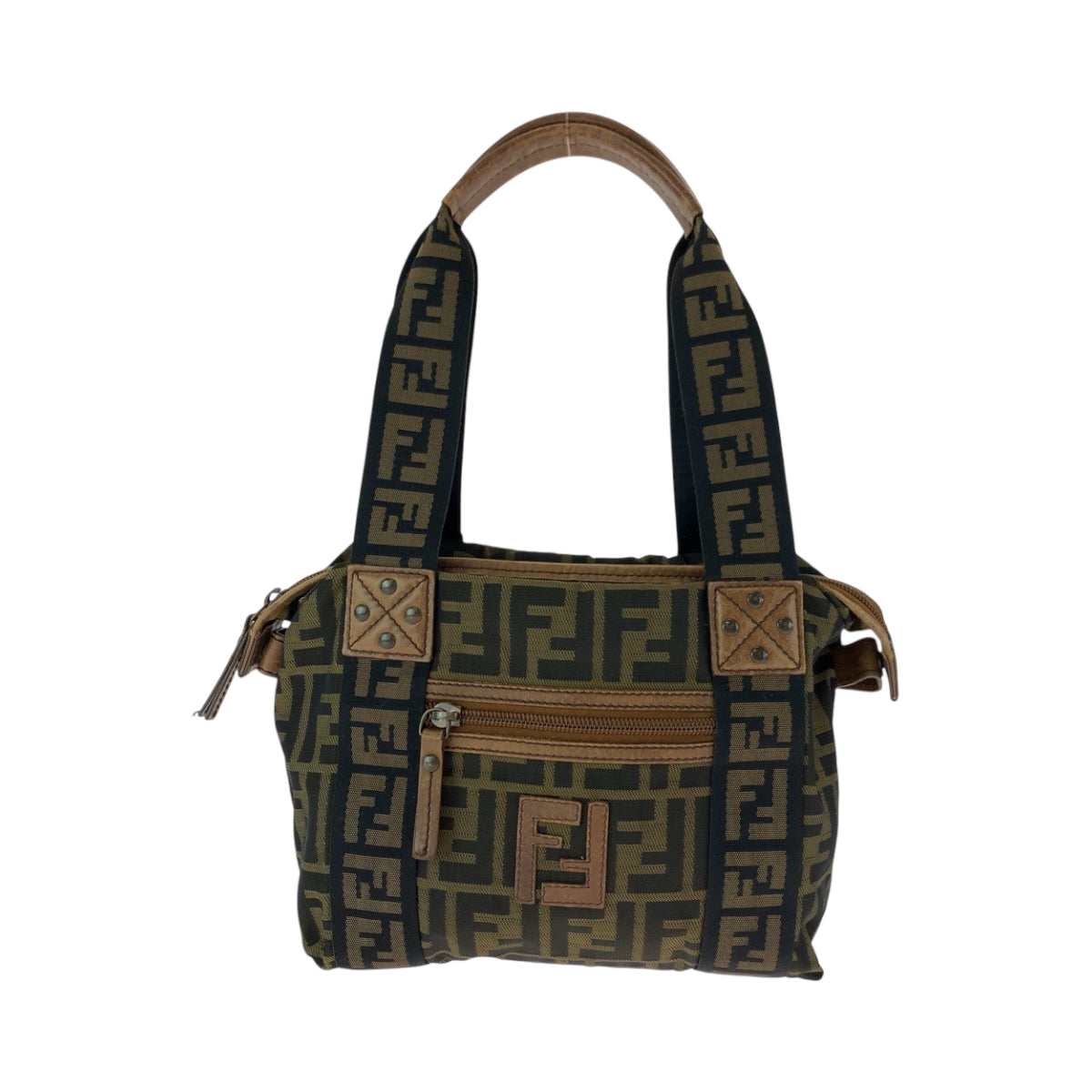 FENDI Handbag canvas Brown Gold Metal Handbag Shoulder Bag Zucca Women Used
