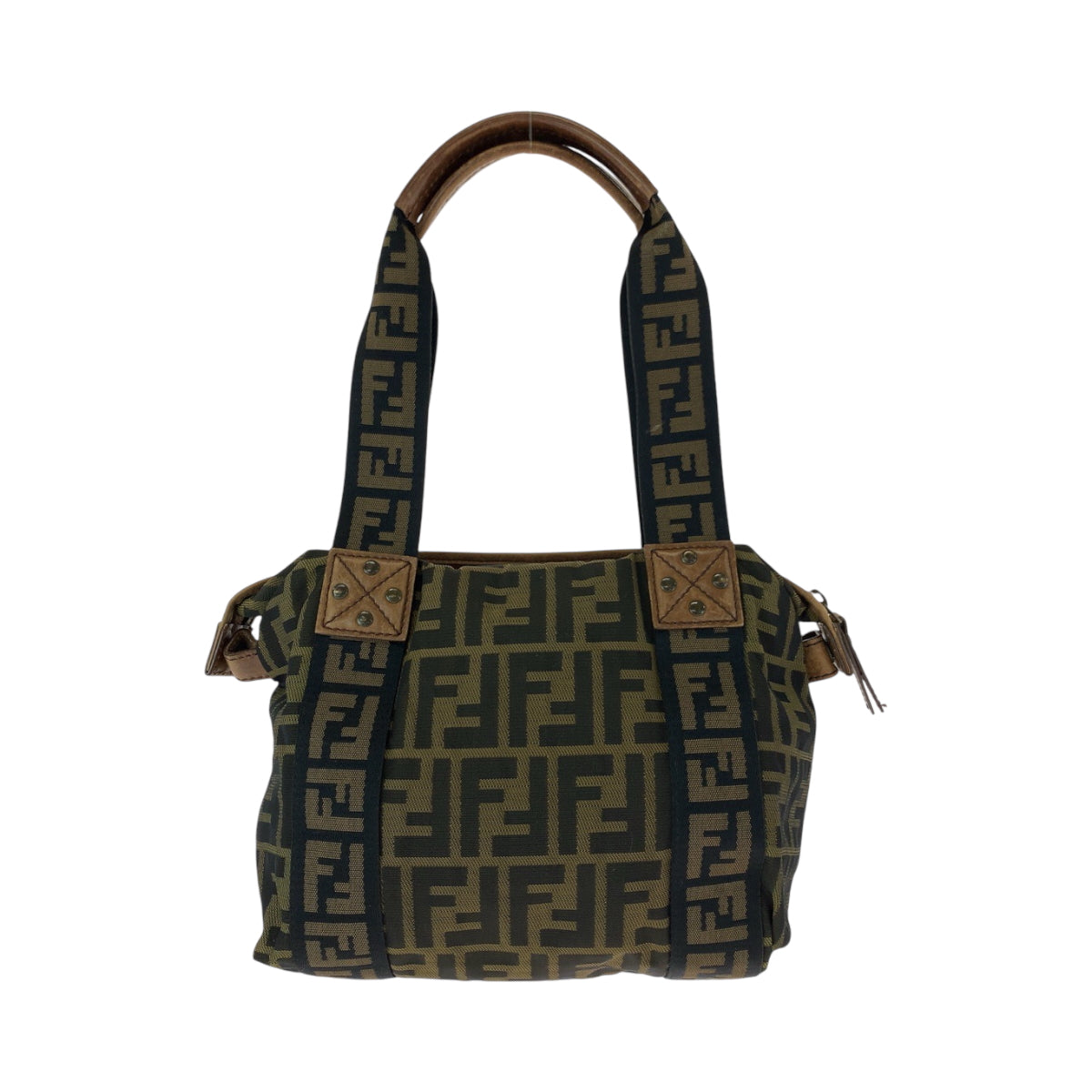 FENDI Handbag canvas Brown Gold Metal Handbag Shoulder Bag Zucca Women Used