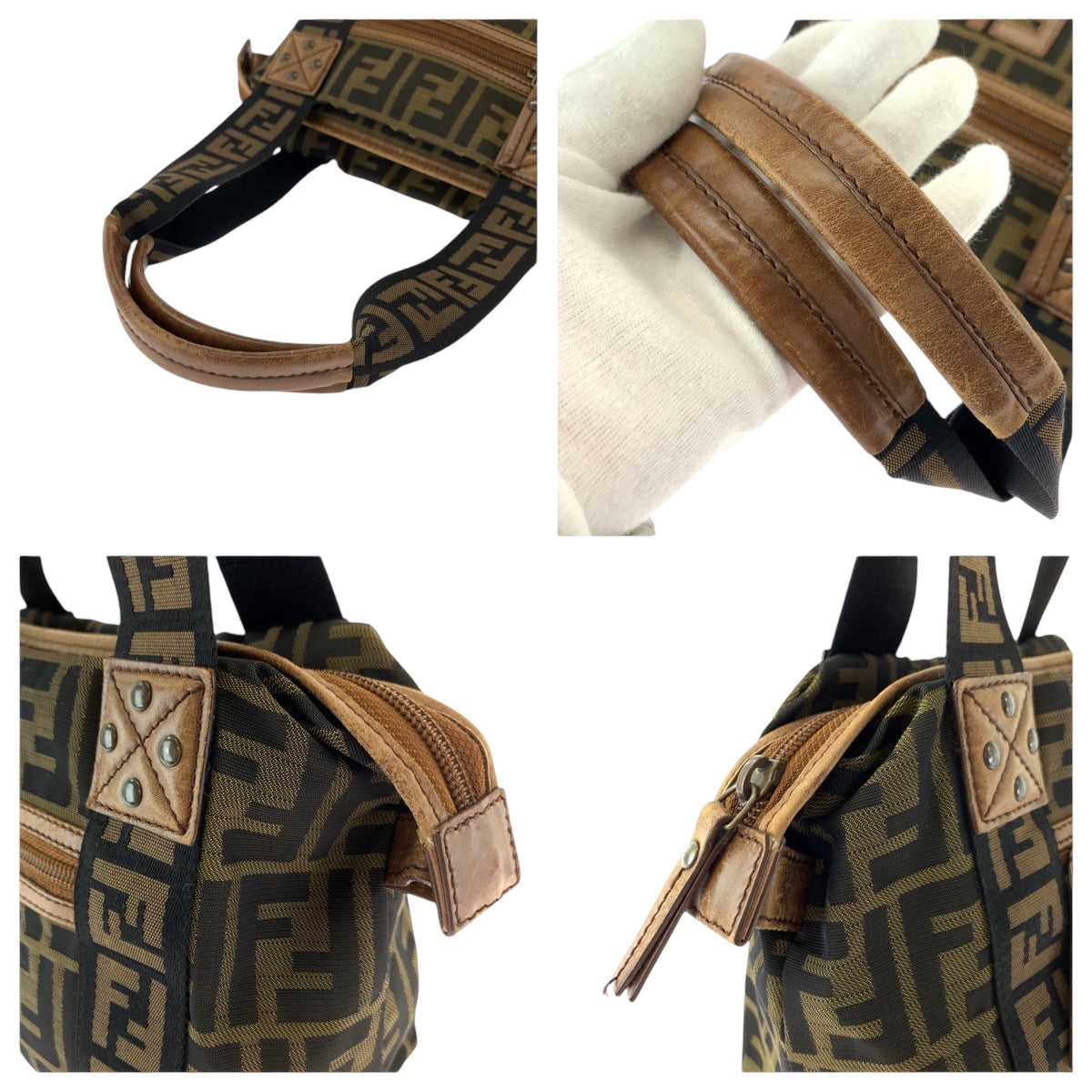 FENDI Handbag canvas Brown Gold Metal Handbag Shoulder Bag Zucca Women Used