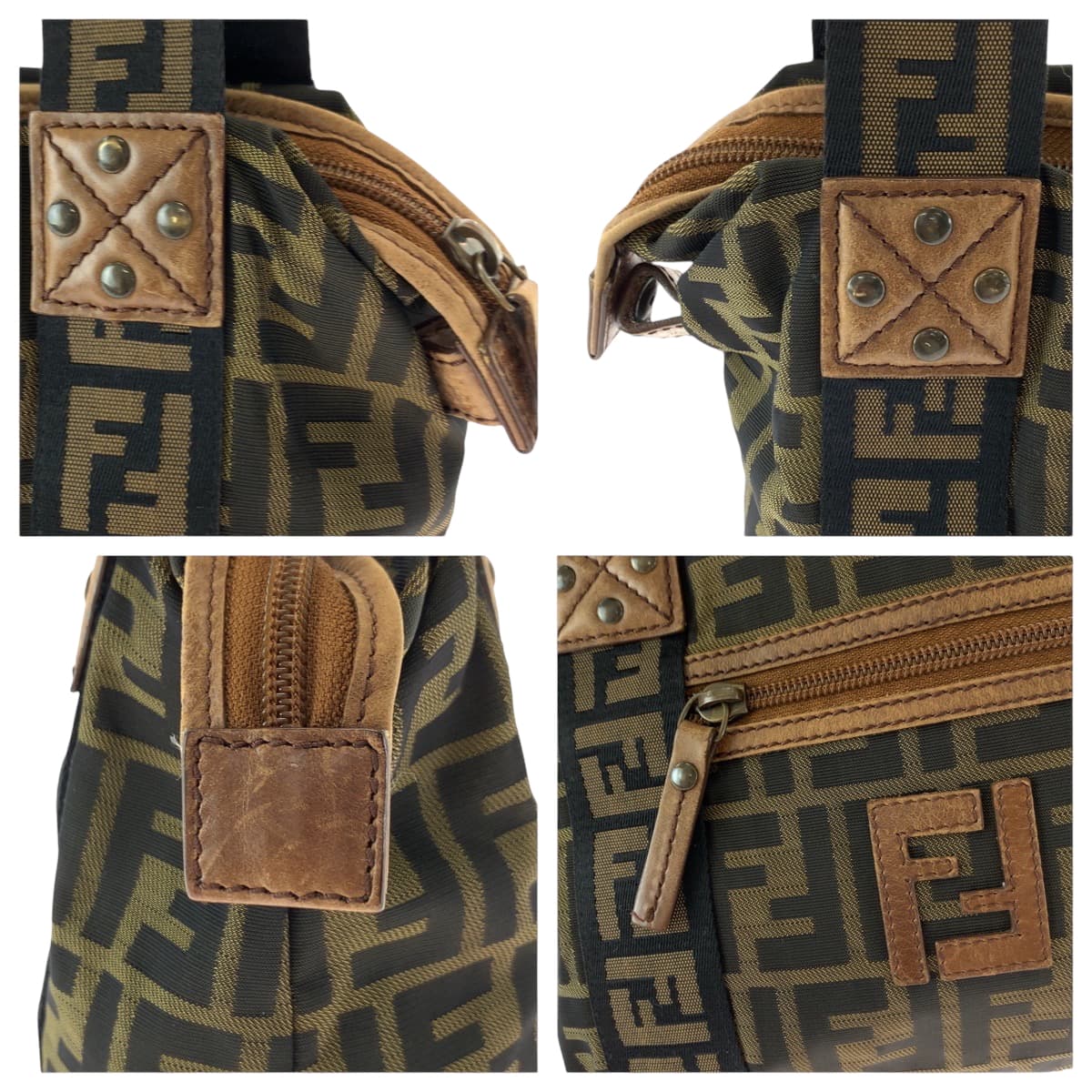 FENDI Handbag canvas Brown Gold Metal Handbag Shoulder Bag Zucca Women Used