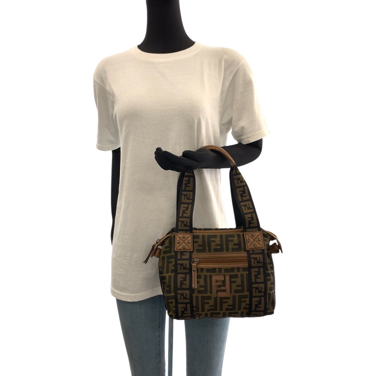 FENDI Handbag canvas Brown Gold Metal Handbag Shoulder Bag Zucca Women Used