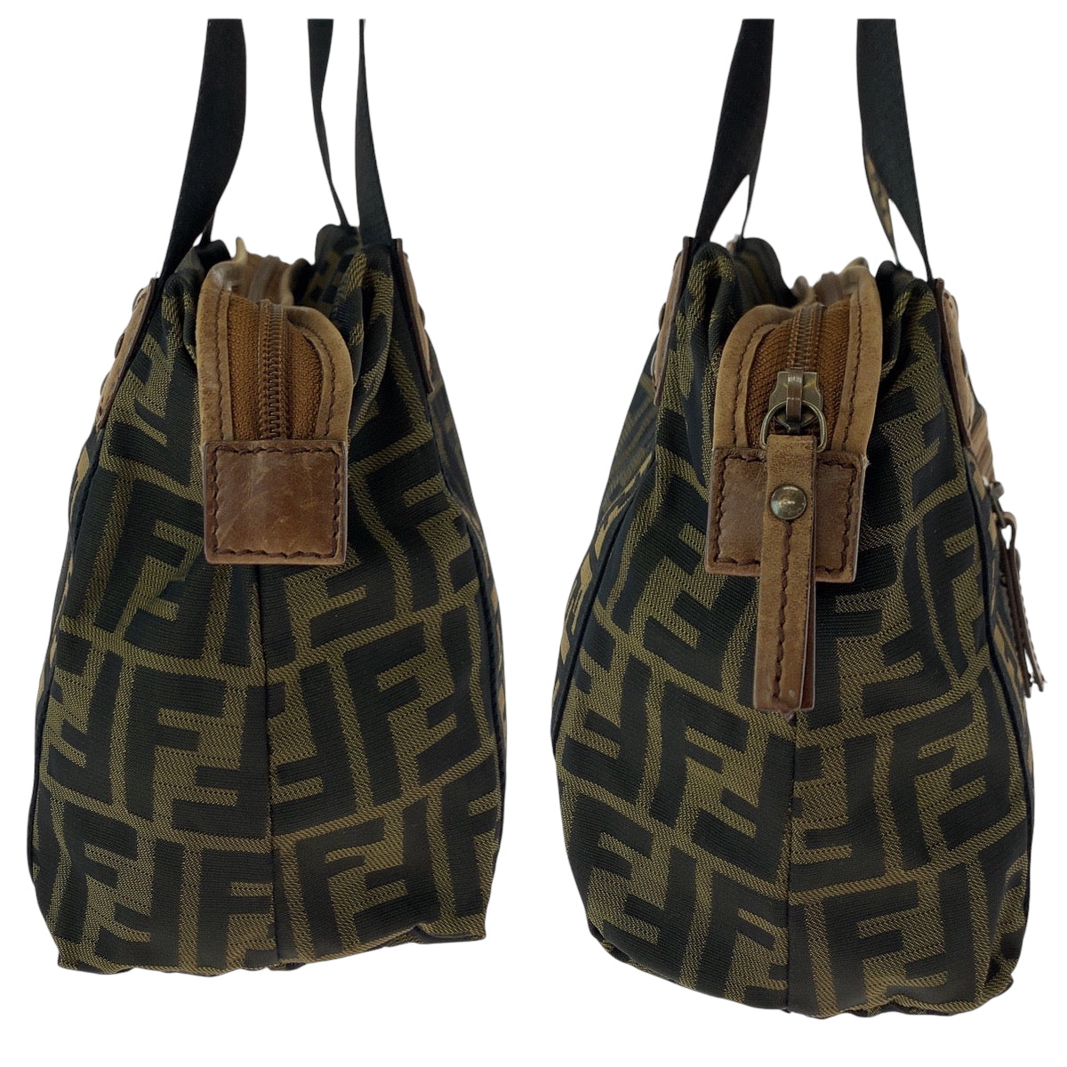 FENDI Handbag canvas Brown Gold Metal Handbag Shoulder Bag Zucca Women Used